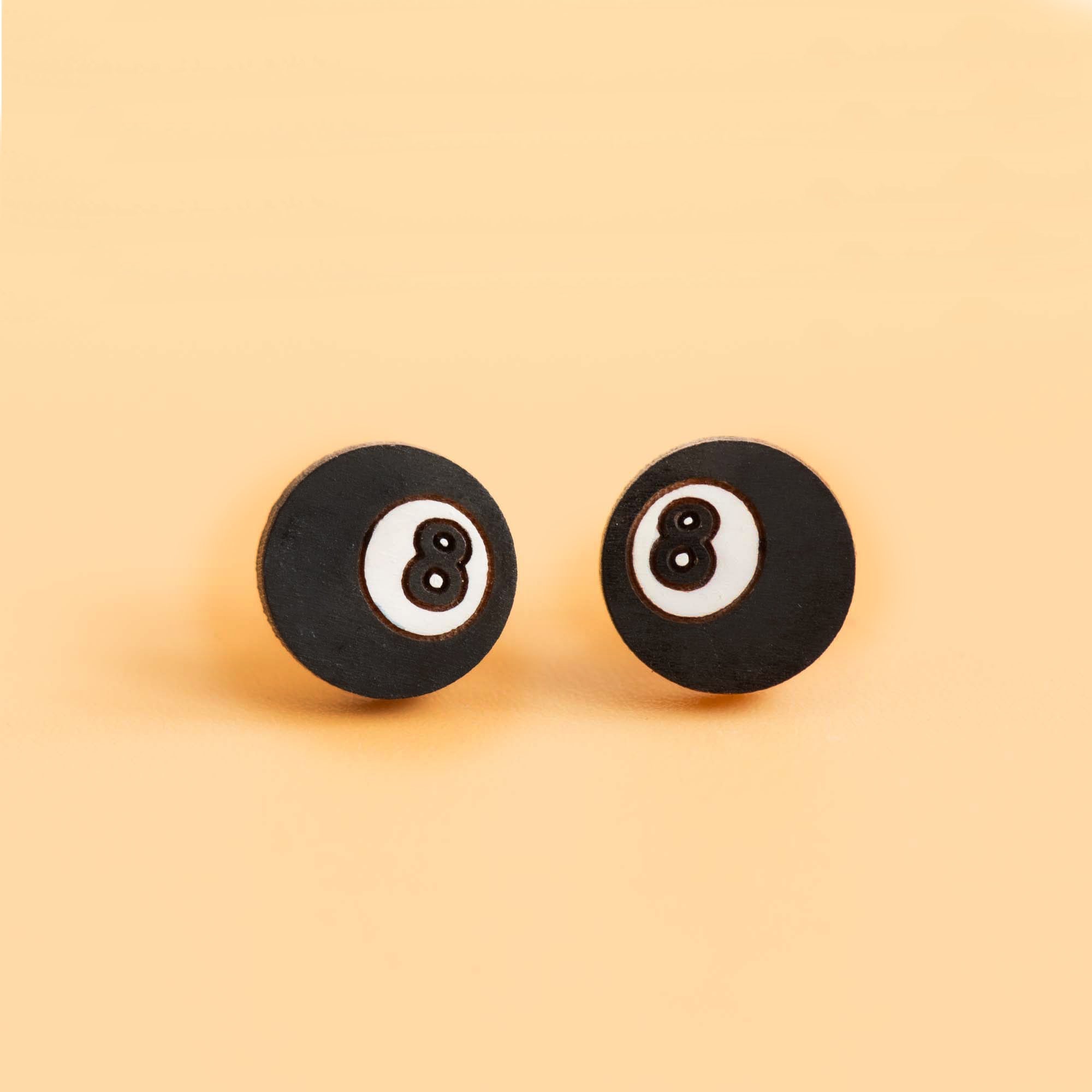 Hand - painted Eight - ball Wooden Earrings - PET15341 - Robin Valley Official Store