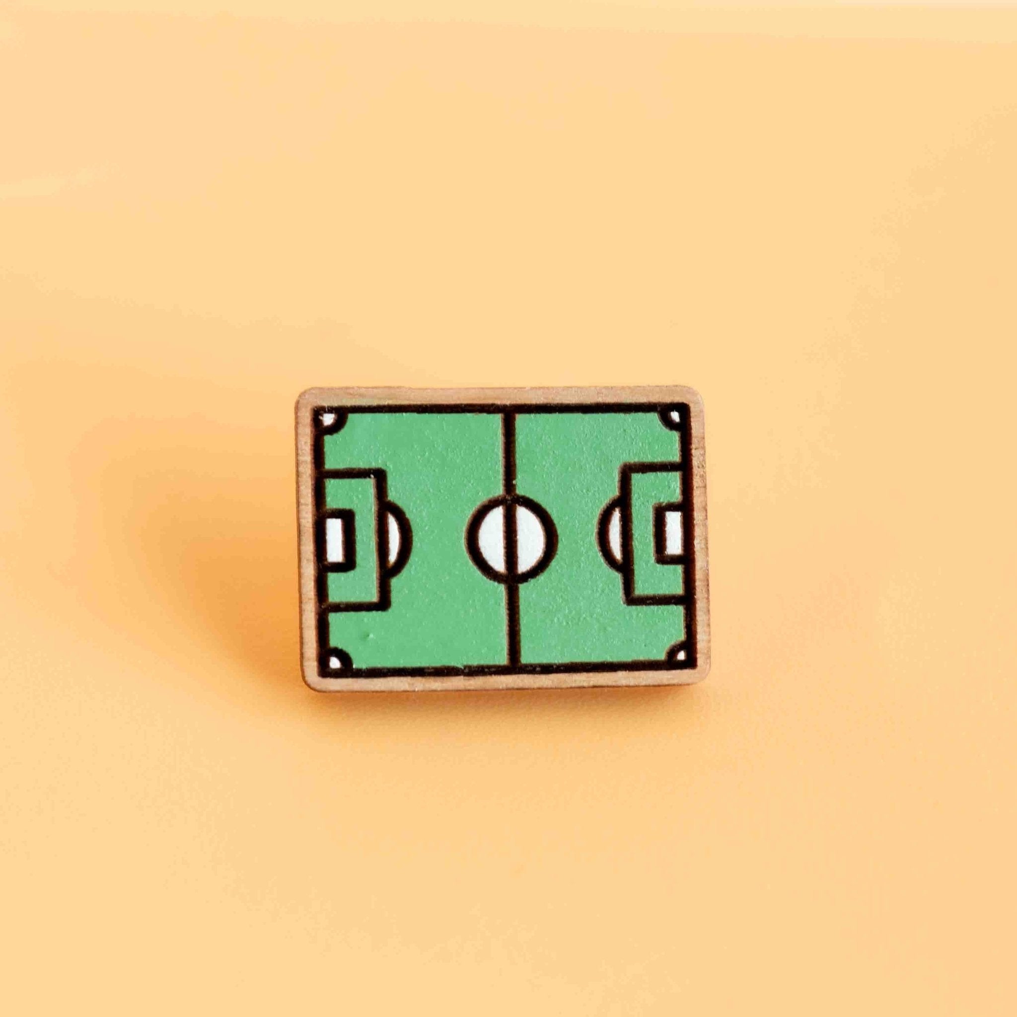 Hand - painted Football Pitch Wooden Pin Badge - PT45451 - Robin Valley Official Store