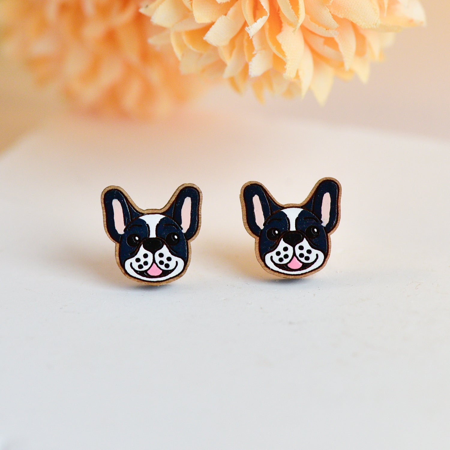 Hand - painted French Bulldog Wooden Earrings - PEL10512 - Robin Valley Official Store