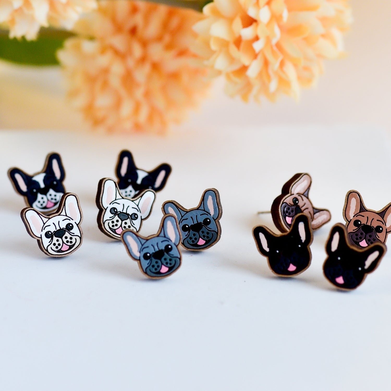 Hand - painted French Bulldog Wooden Earrings - PEL10512 - Robin Valley Official Store