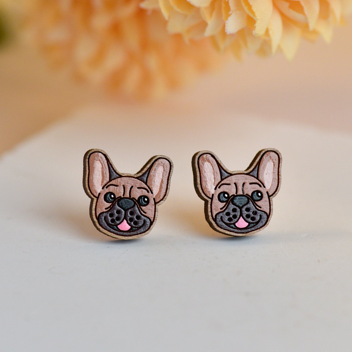 Hand-painted French Bulldog Wooden Earrings - PEL10512