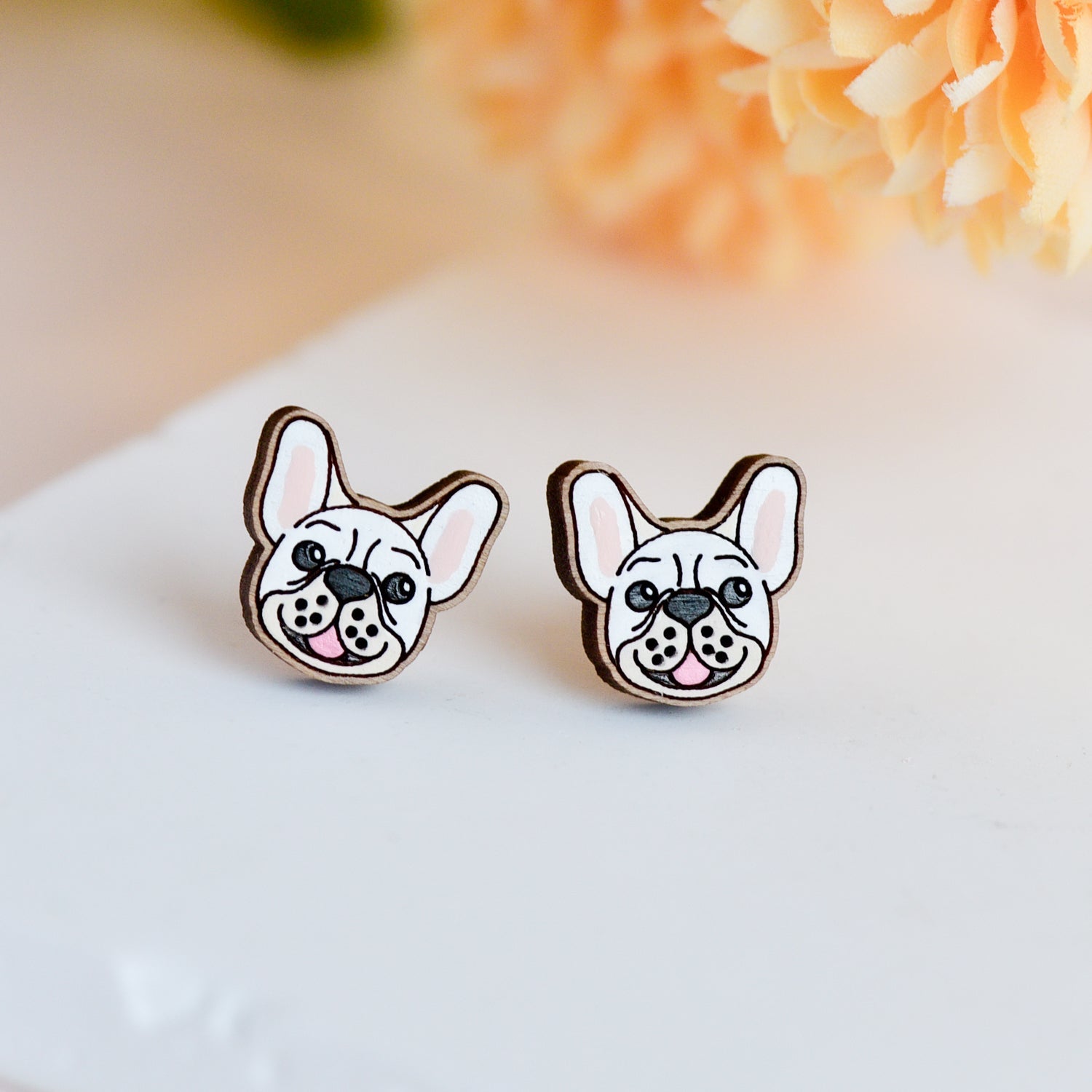Hand - painted French Bulldog Wooden Earrings - PEL10512 - Robin Valley Official Store