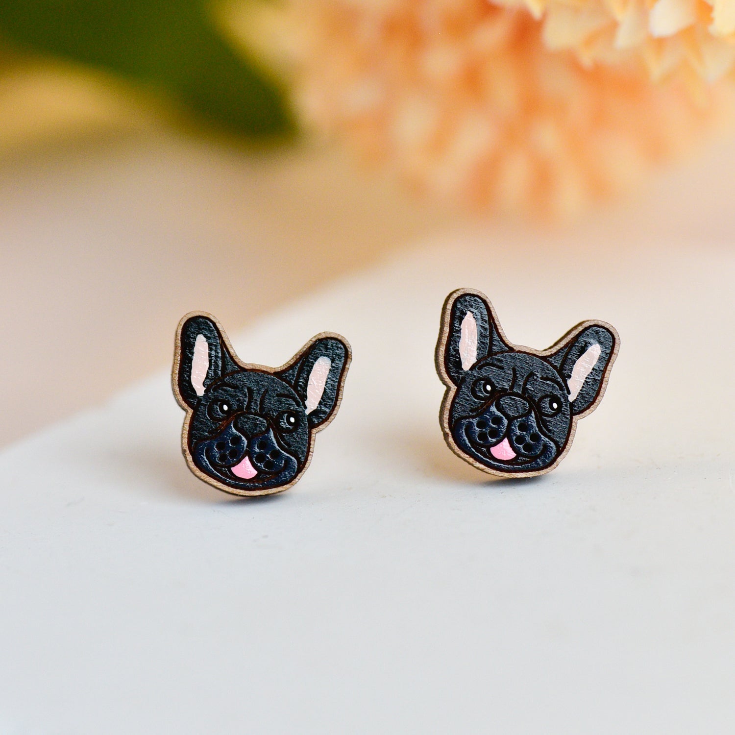 Hand-painted French Bulldog Wooden Earrings - PEL10512