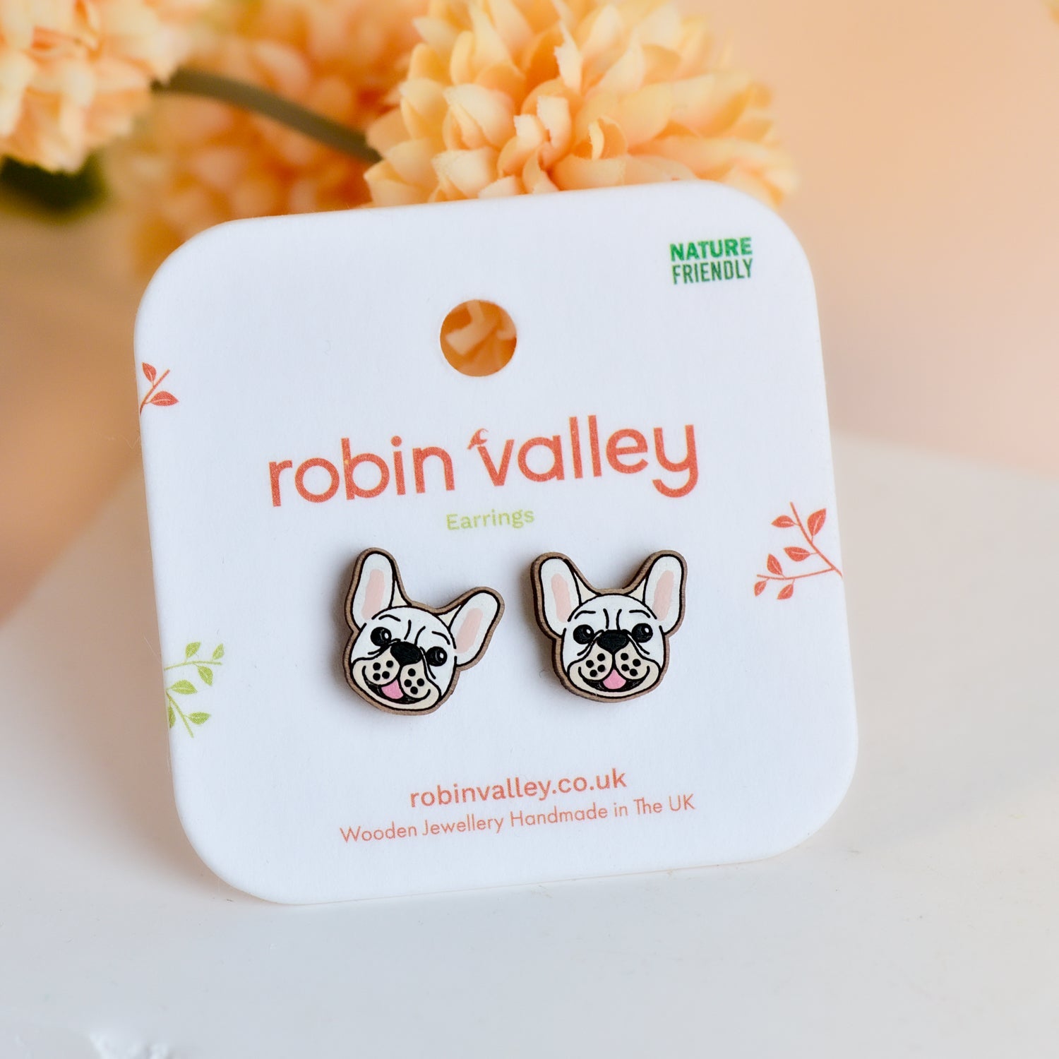 Hand - painted French Bulldog Wooden Earrings - PEL10512 - Robin Valley Official Store
