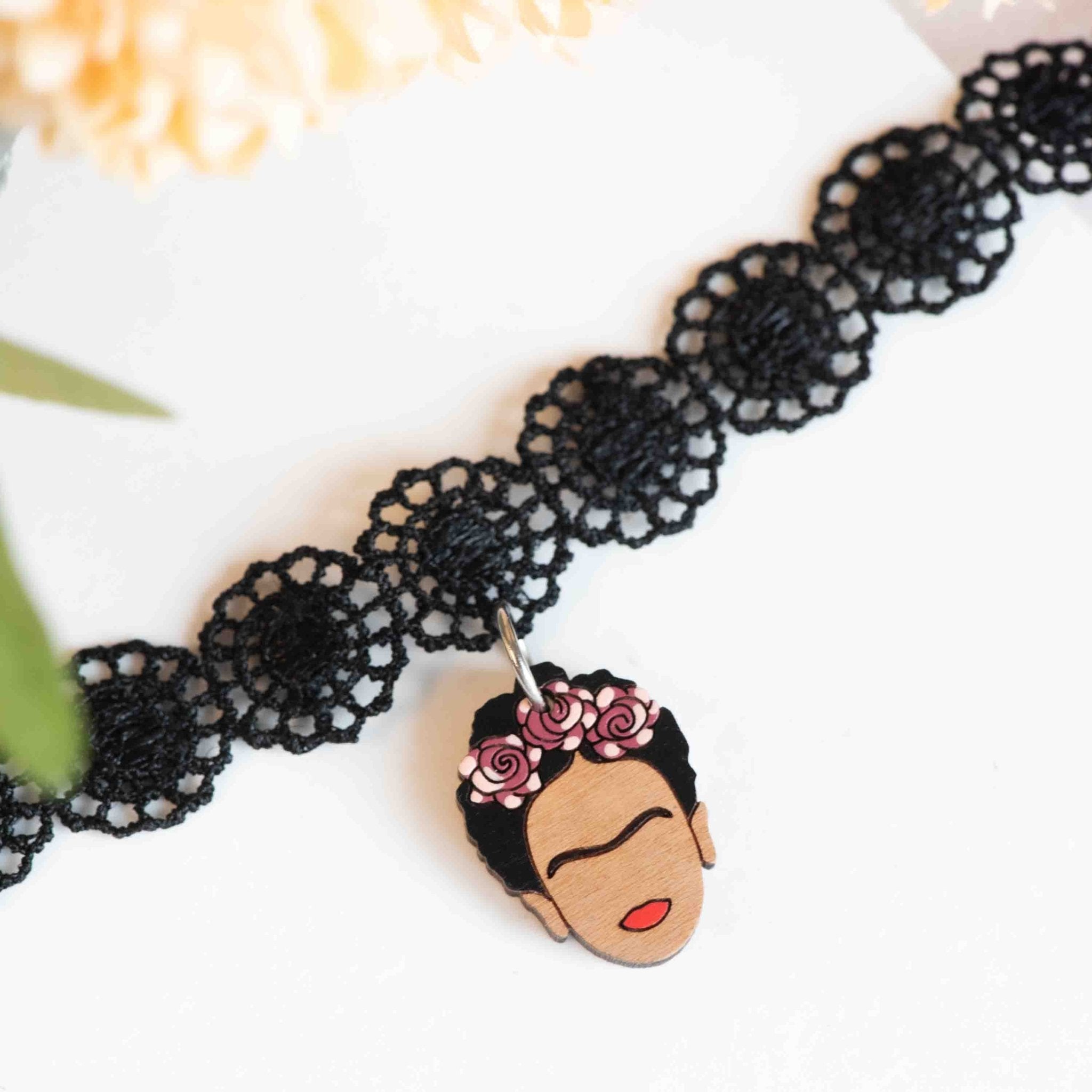 Hand Painted Frida Wooden Choker - CHA85060 - Robin Valley Official Store