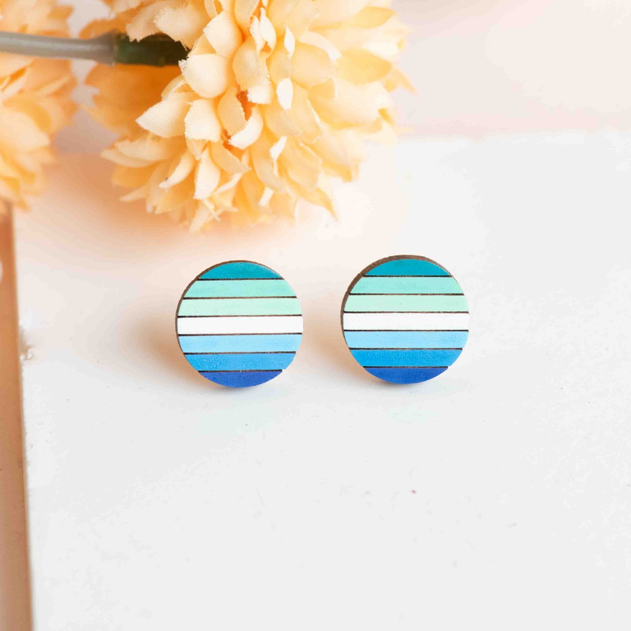 Hand - painted Gay Men Flag Round Wooden Stud Earrings - PET15469 - Robin Valley Official Store