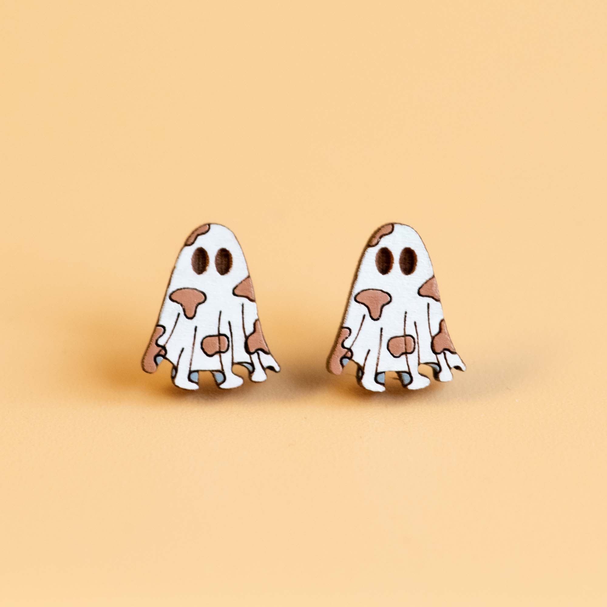 Hand - painted Ghost Costume Wooden Earrings - Robin Valley Official Store