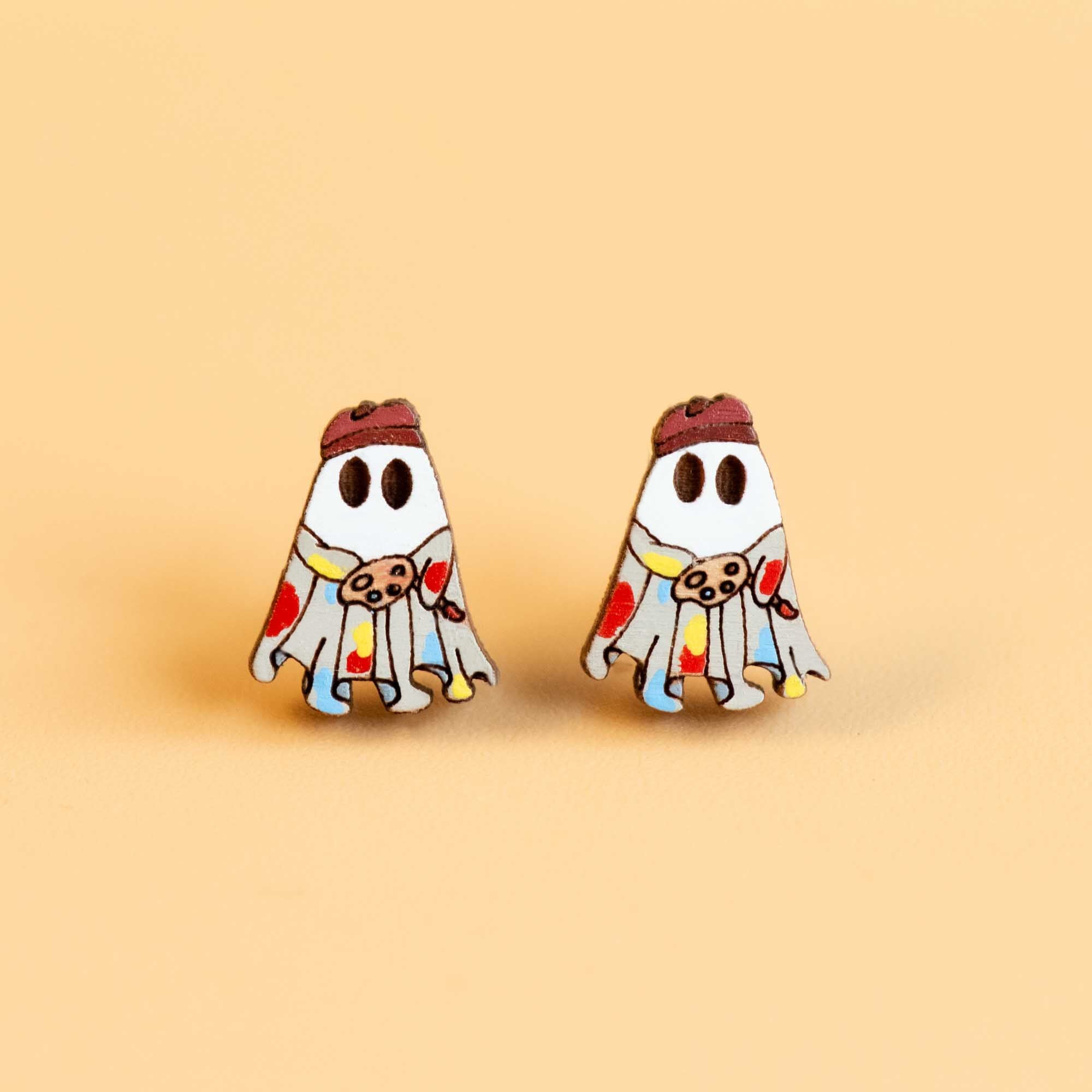 Hand - painted Ghost Costume Wooden Earrings - Robin Valley Official Store