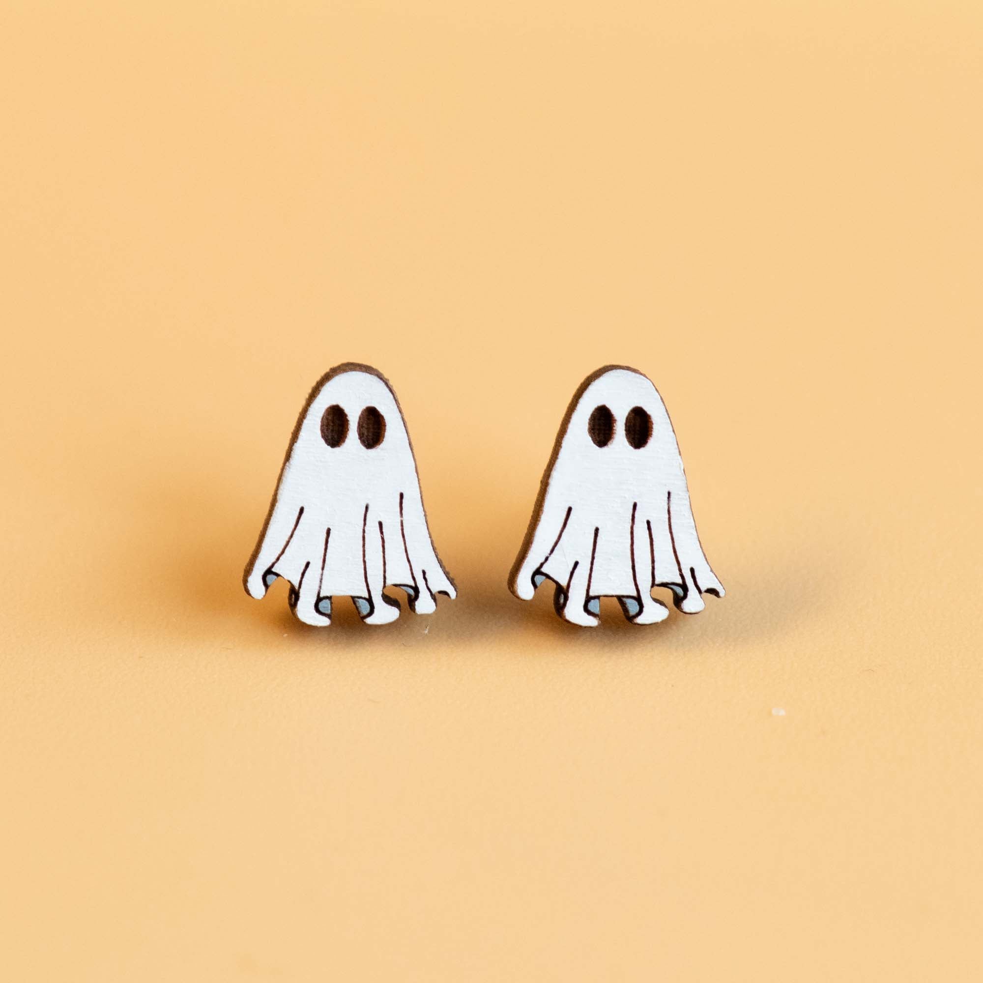Hand - painted Ghost Costume Wooden Earrings - Robin Valley Official Store