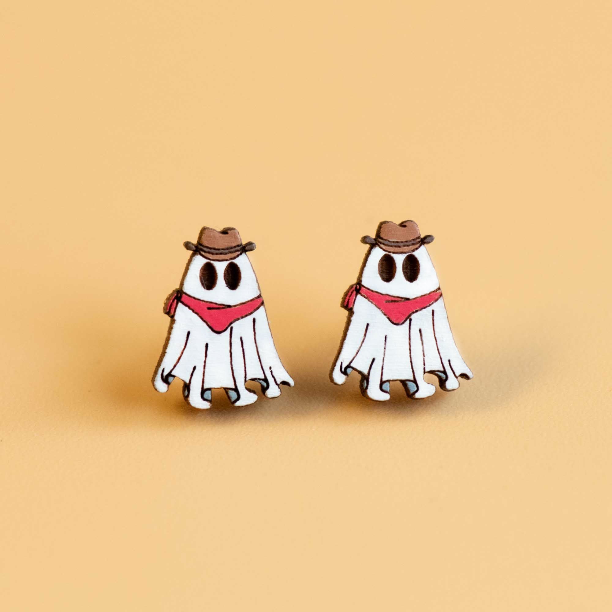 Hand - painted Ghost Costume Wooden Earrings - Robin Valley Official Store