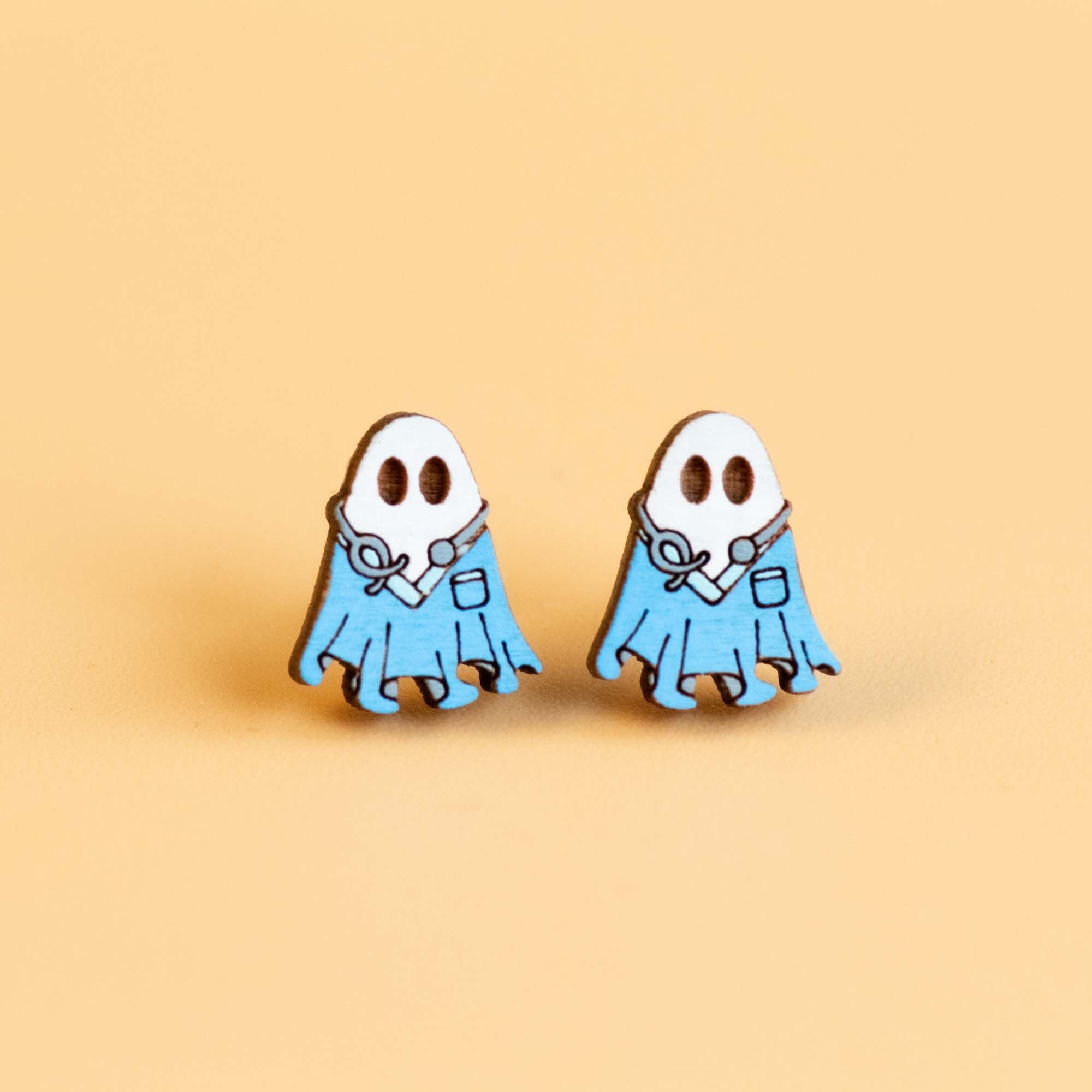 Hand - painted Ghost Costume Wooden Earrings - Robin Valley Official Store