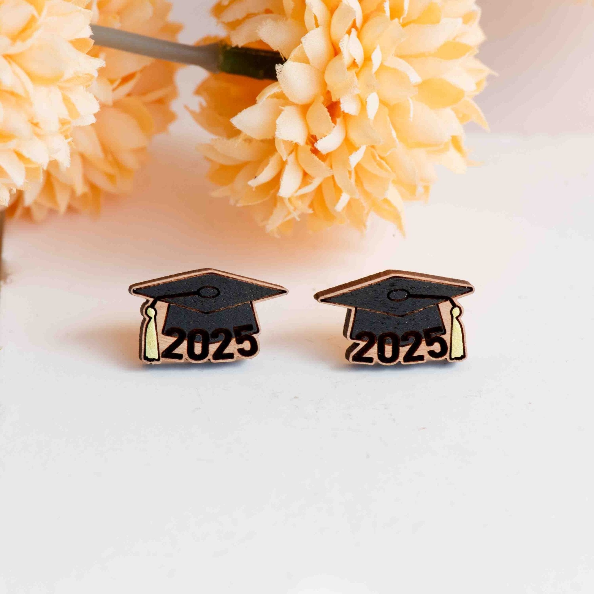 Hand - painted Graduation 2025 Wooden Stud Earrings - PET15466 - Robin Valley Official Store