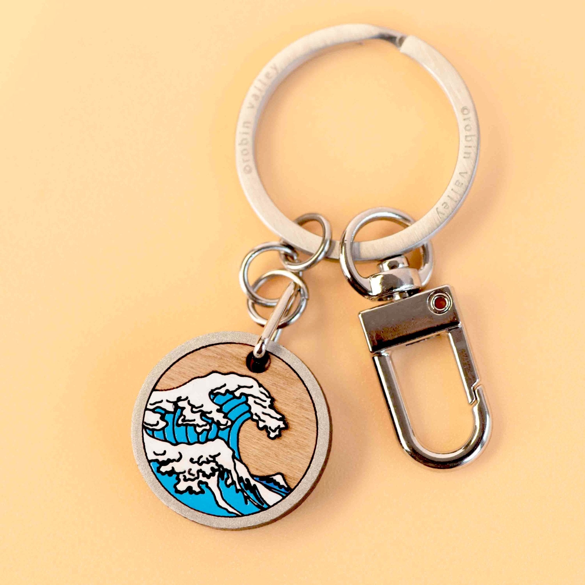 Hand - painted Great Wave Wooden Keyring - KT25124 - Robin Valley Official Store