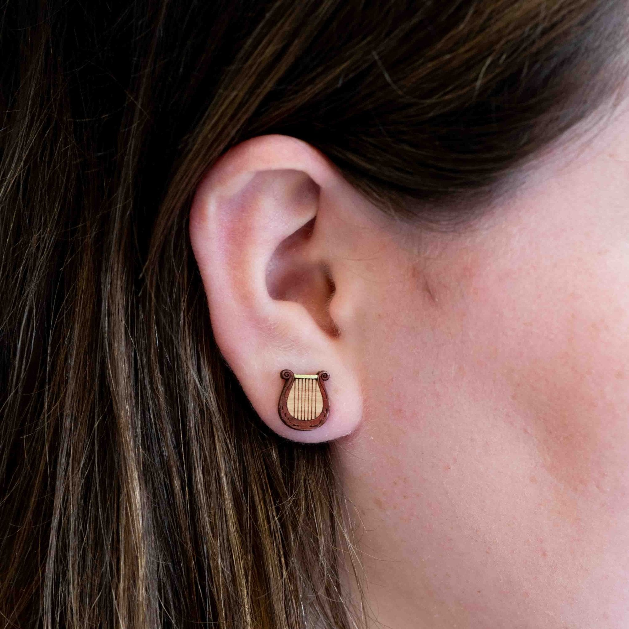 Hand - painted Greek Lyre Harp Earrings Wooden Jewellery - PET15191 - Robin Valley Official Store