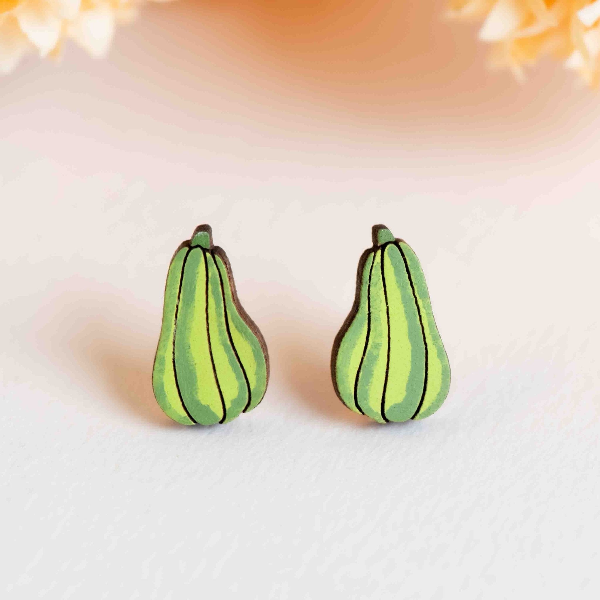 Hand - painted Green Pumpkin Wooden Stud Earrings - PEO14203 - Robin Valley Official Store