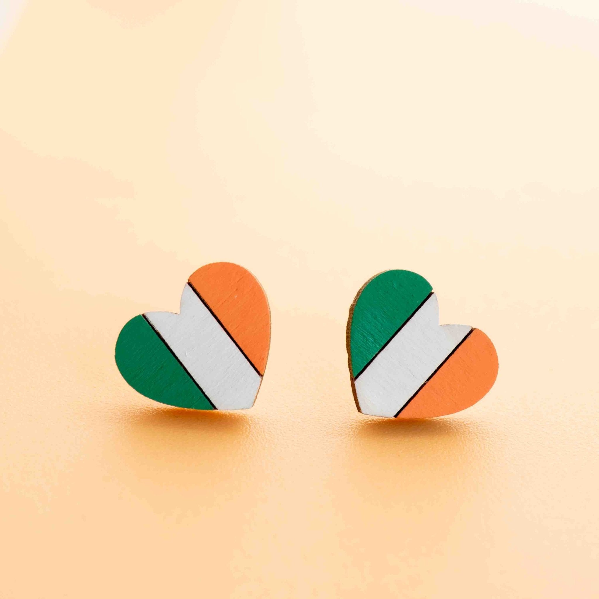 Hand - painted Heart Shaped Ireland Flag Wooden Earrings - PET15447 - Robin Valley Official Store