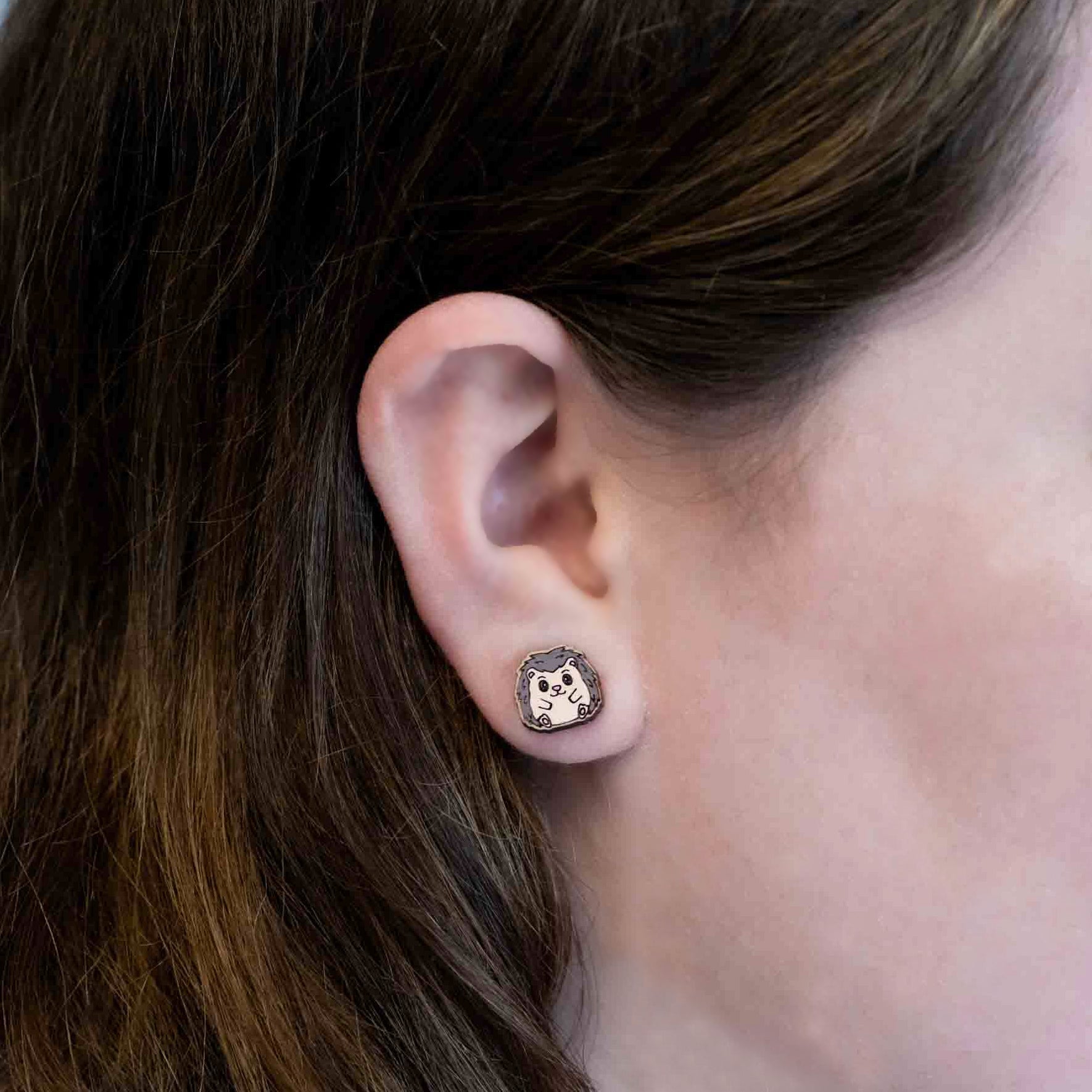 Hand - painted Hedgehog Wooden Earrings - PEL10200 - Robin Valley Official Store