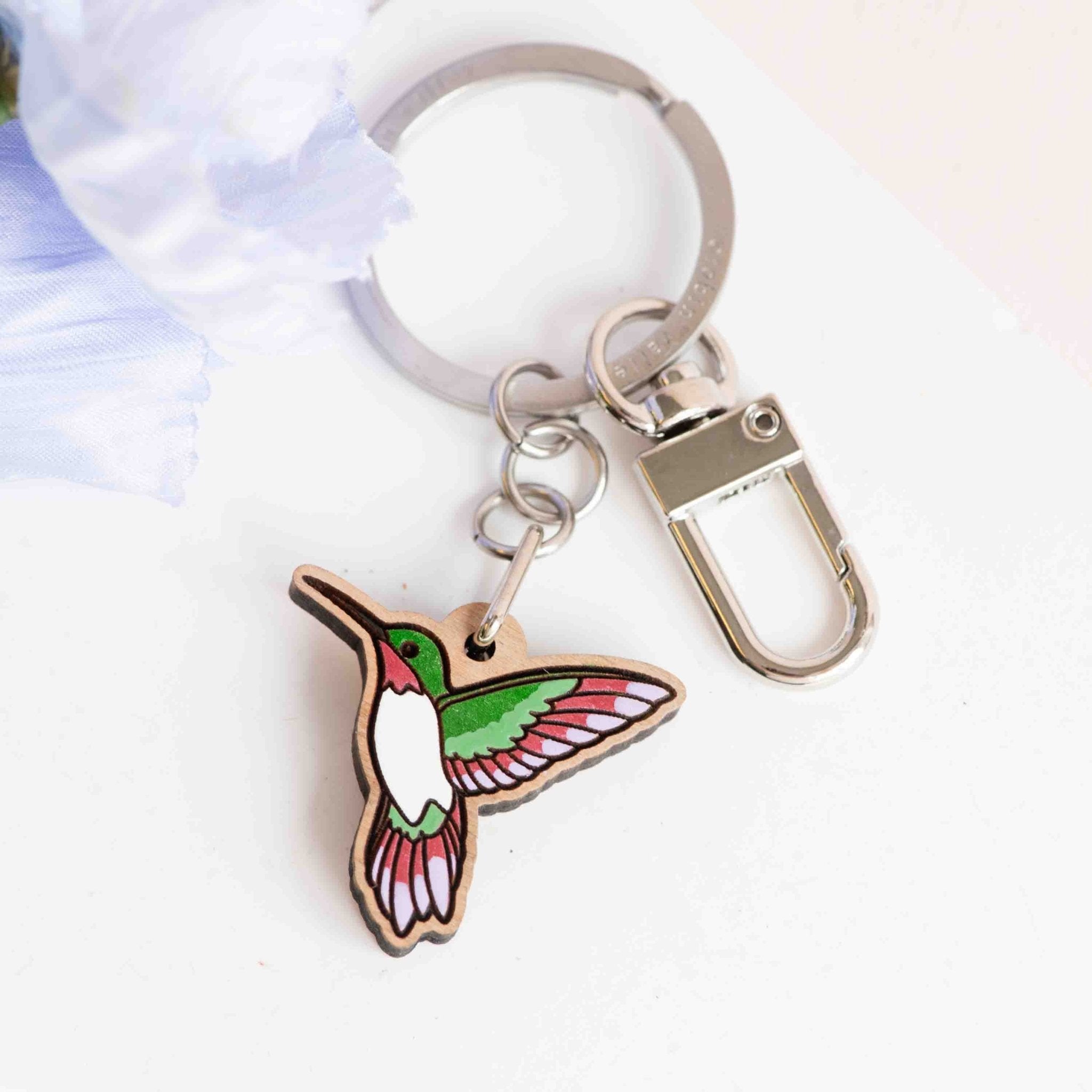 Hand - painted Humming Bird Wooden Keyring - KB22031 - Robin Valley Official Store