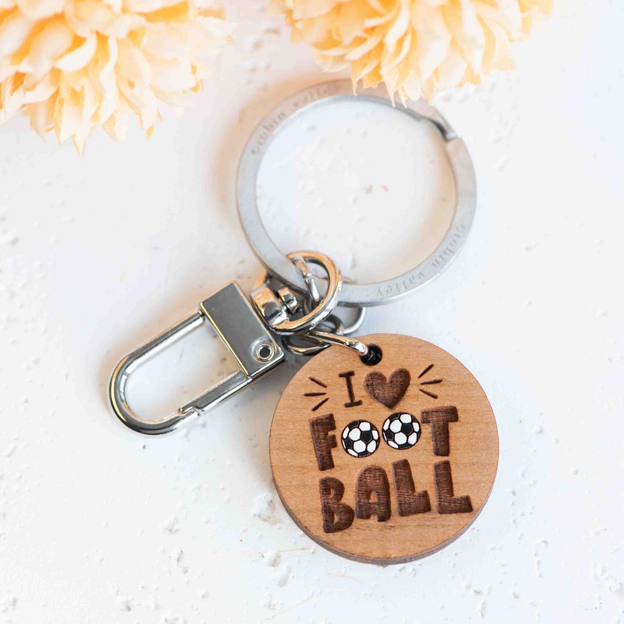 Hand - painted I Love Football Wooden Keyring - KT25015 - Robin Valley Official Store