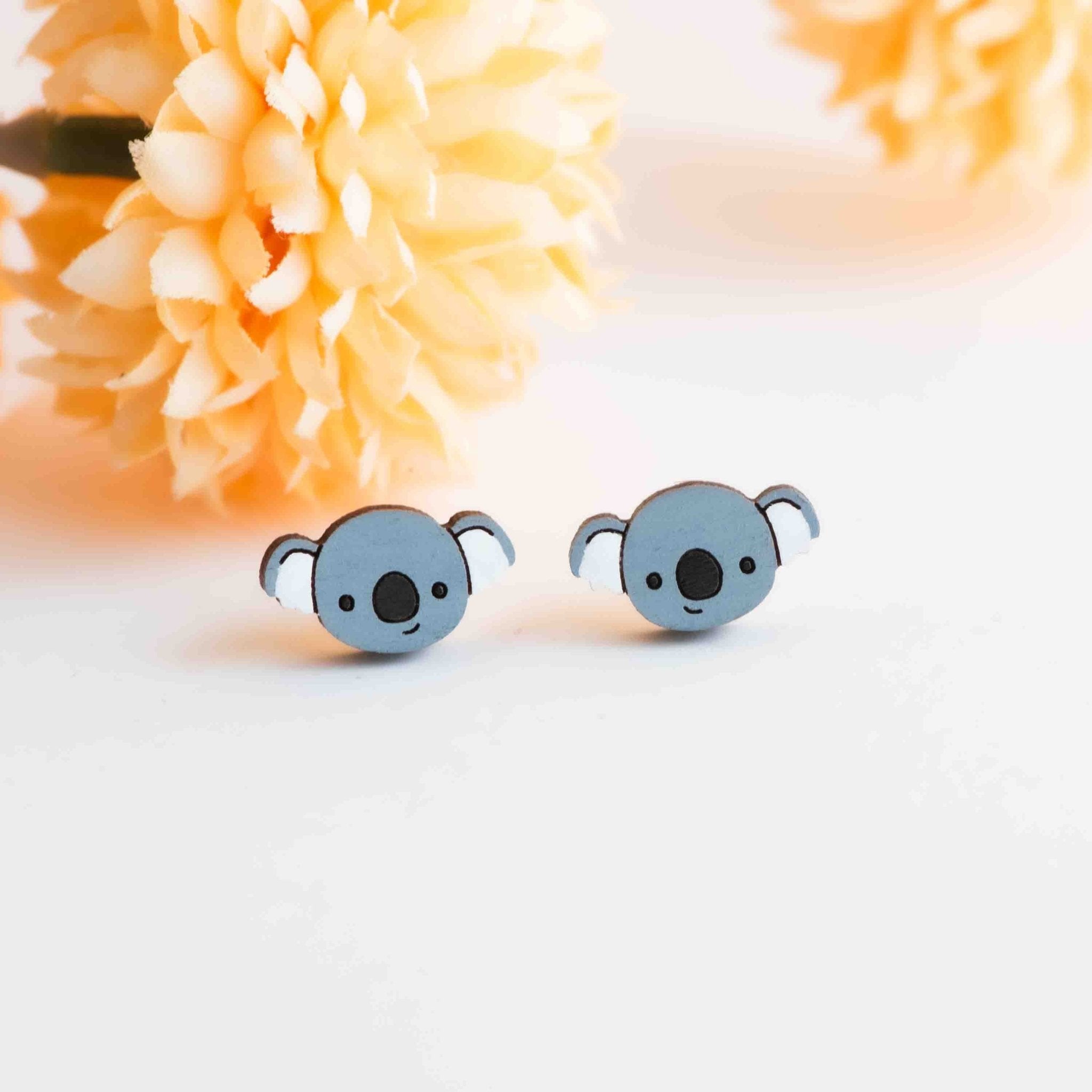 Hand - painted Koala Wooden Stud Earrings - PEL10048 - Robin Valley Official Store