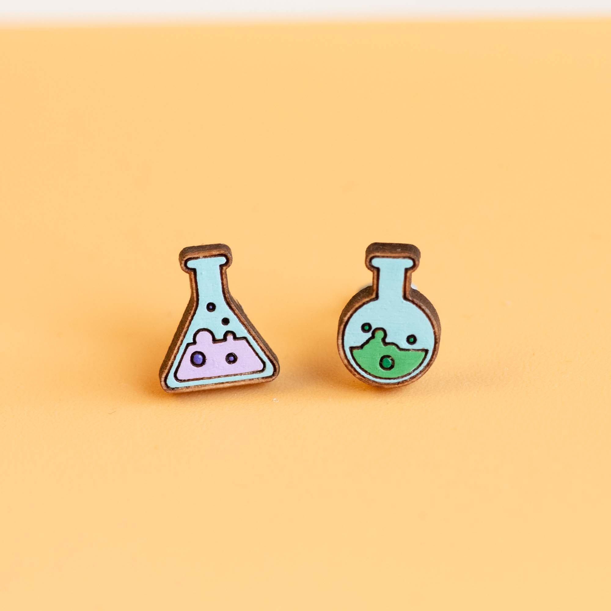 Hand - Painted Lab Flasks Wooden Earrings - PET15240 - Robin Valley Official Store