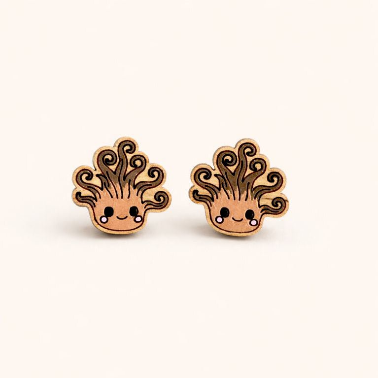 Hand - painted Little Tree Sprite Wooden Earrings - Robin Valley Official Store