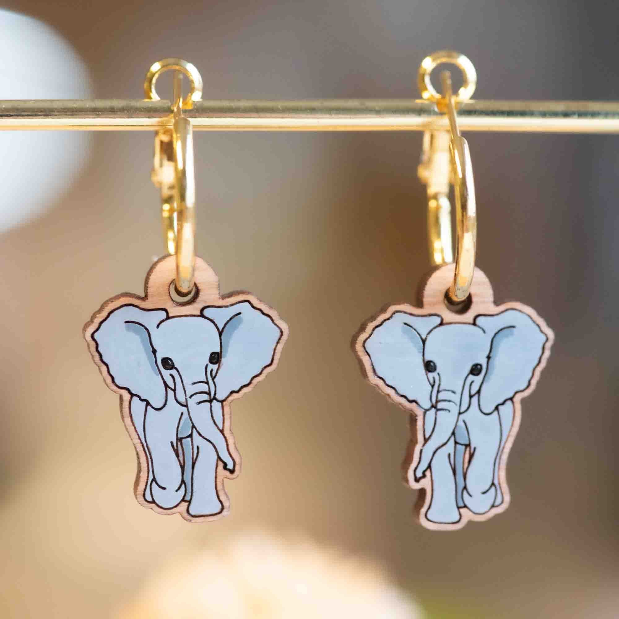 Hand - painted Little Walking Elephant Hoop Earrings - PEL10280H - Robin Valley Official Store