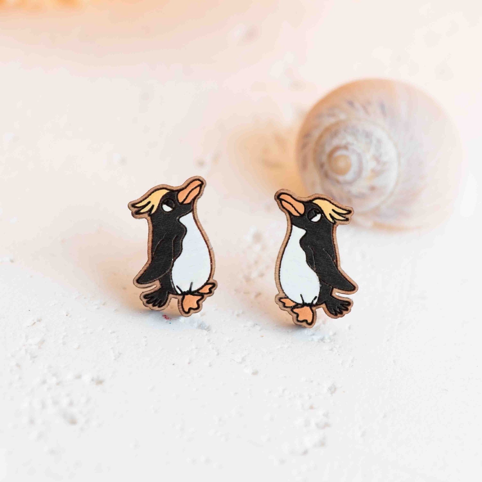 Hand - painted Macaroni Penguin Wooden Earrings - PEB12108 - Robin Valley Official Store