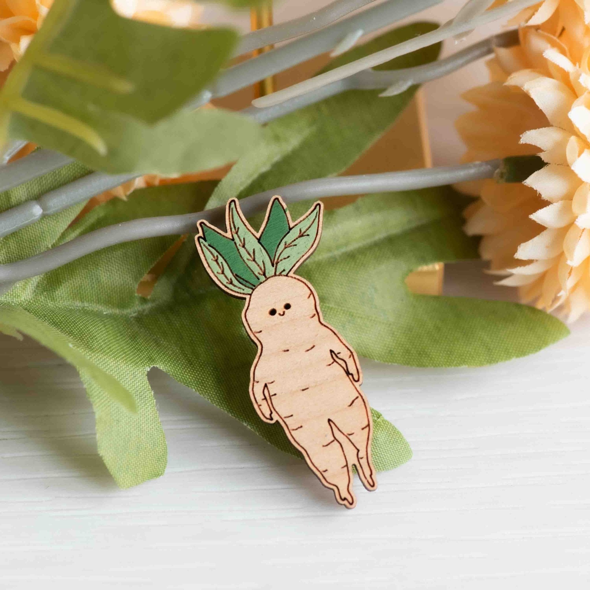 Hand - painted Mandrake Wooden Pin Badge - PO44247 - Robin Valley Official Store