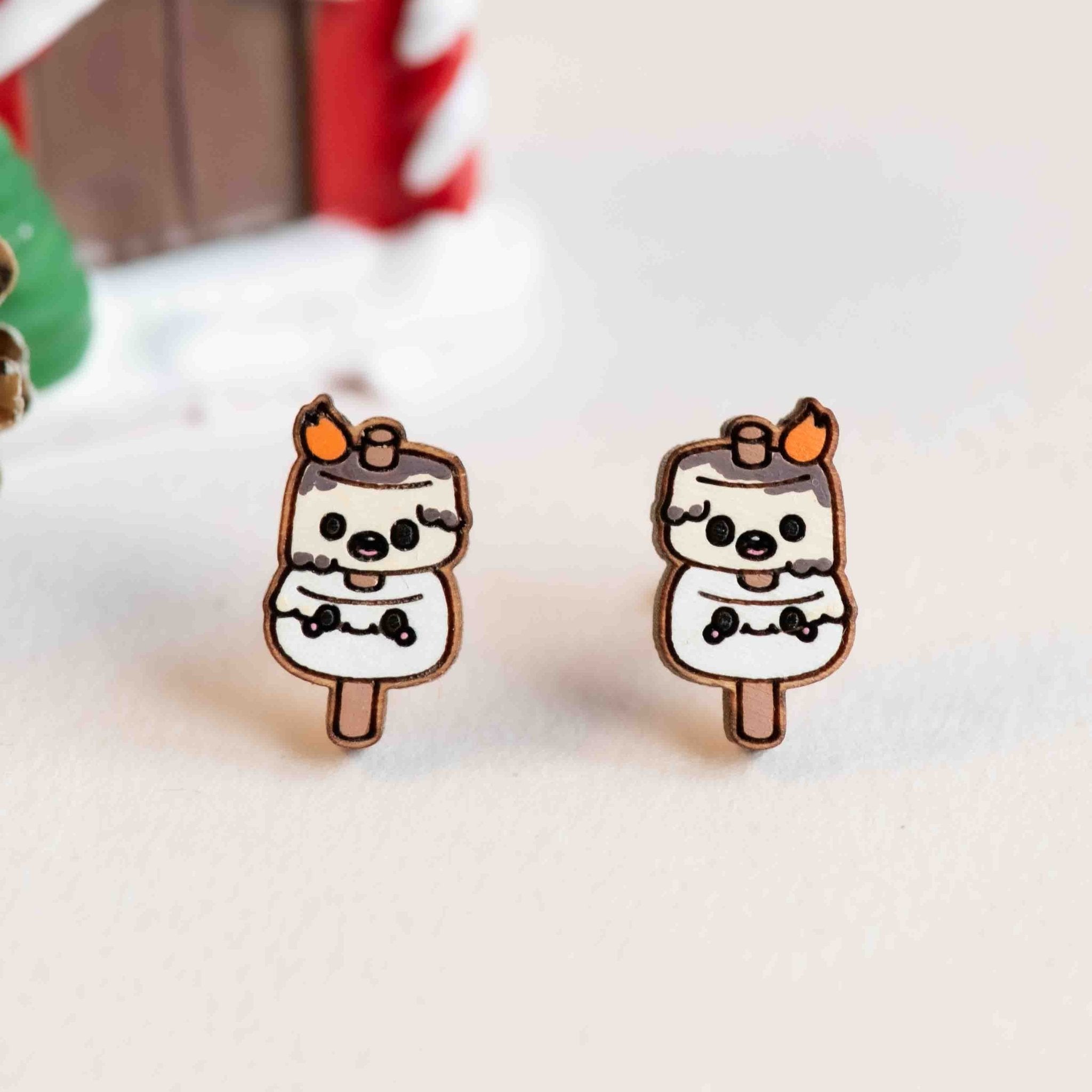 Hand - painted Marshmallow Wooden Earrings - PET15356 - Robin Valley Official Store