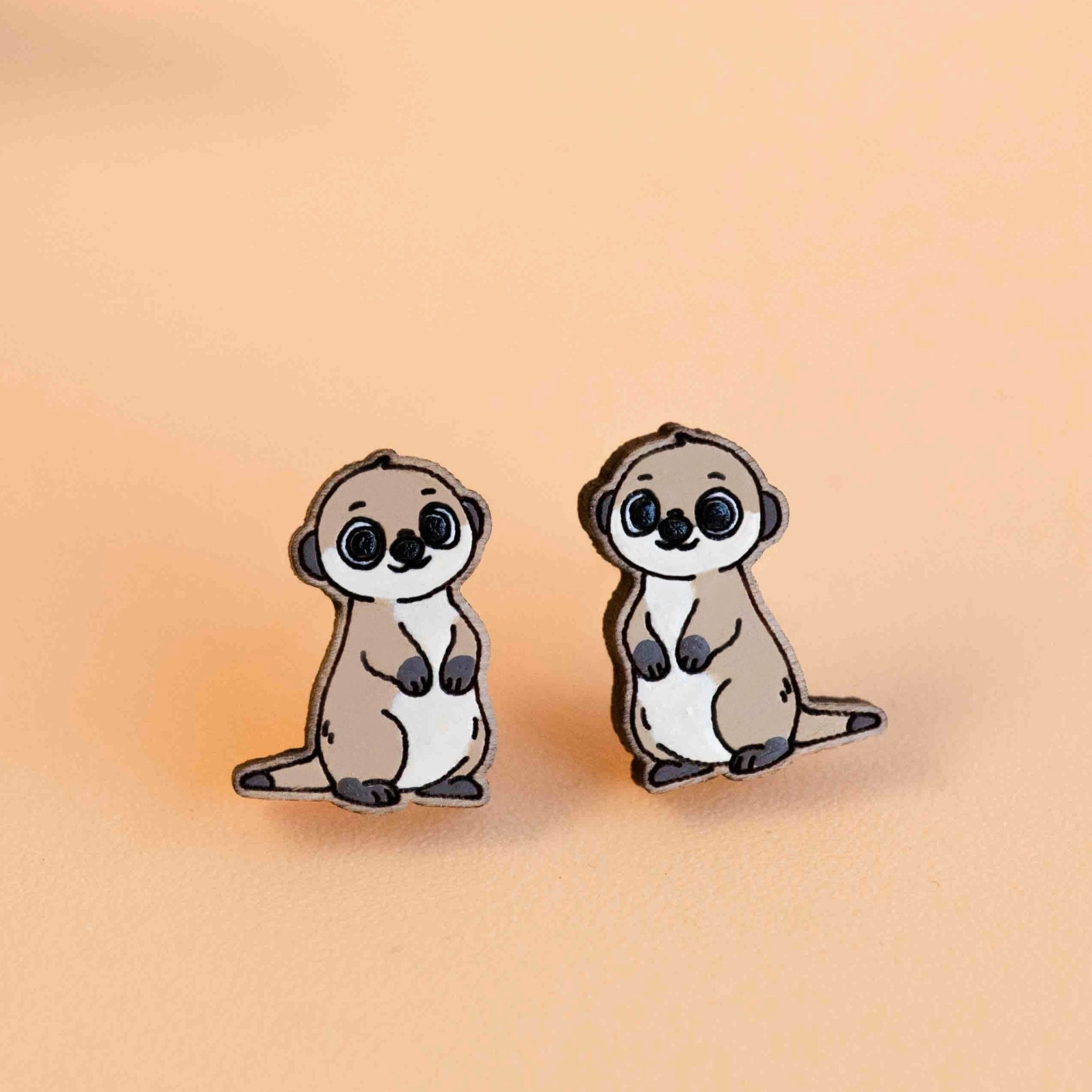 Hand - painted Meerkat Wooden Earrings - PEL10405 - Robin Valley Official Store