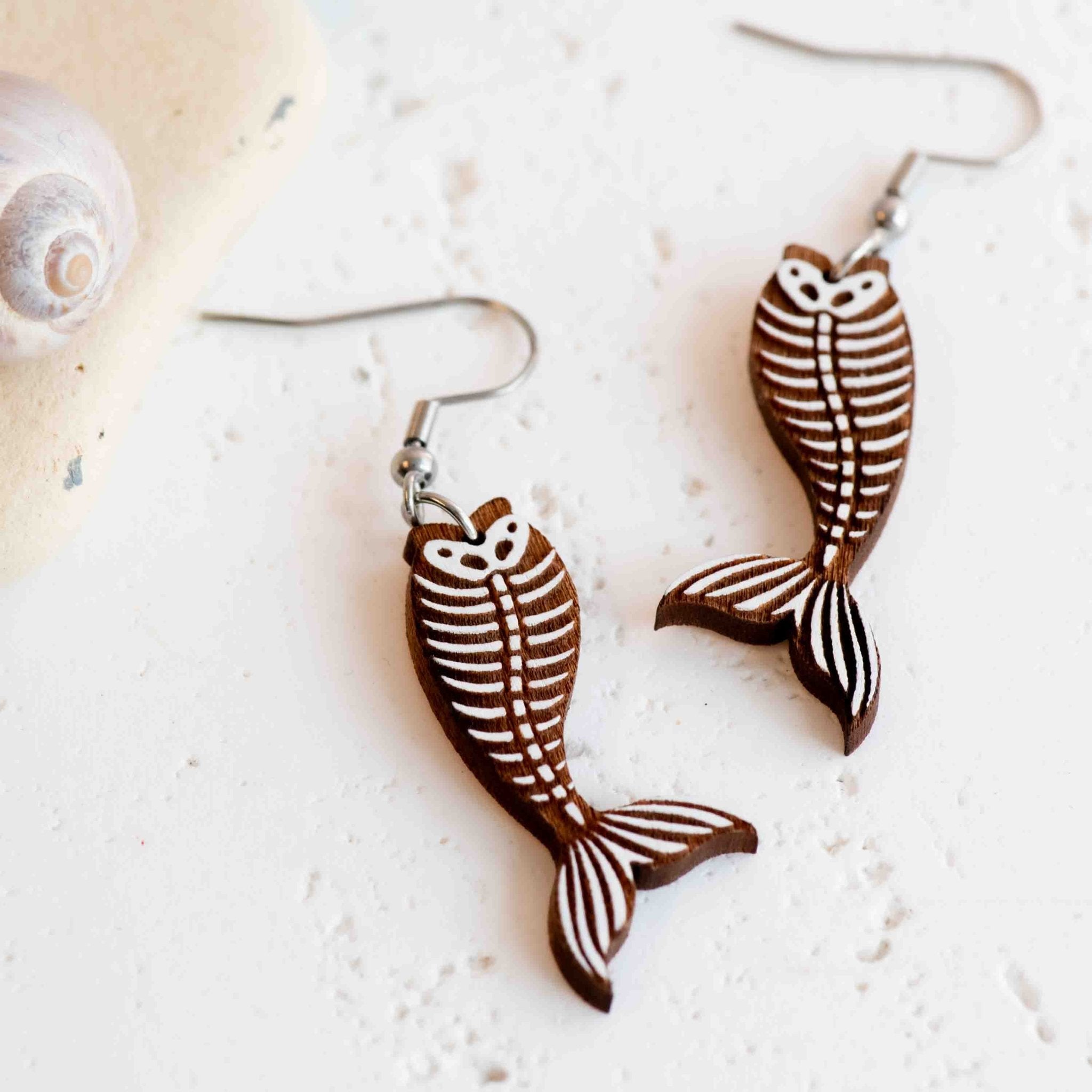 Hand - painted Mermaid Tale Skeleton Hook Earrings - PEO14228D - Robin Valley Official Store