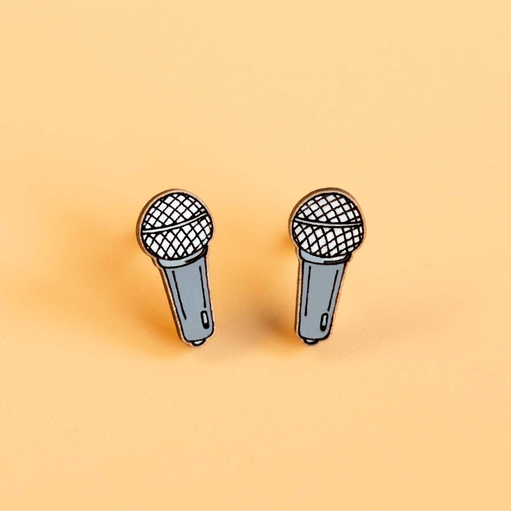 Hand - painted Microphone Wooden Stud Earrings - PET15318 - Robin Valley Official Store