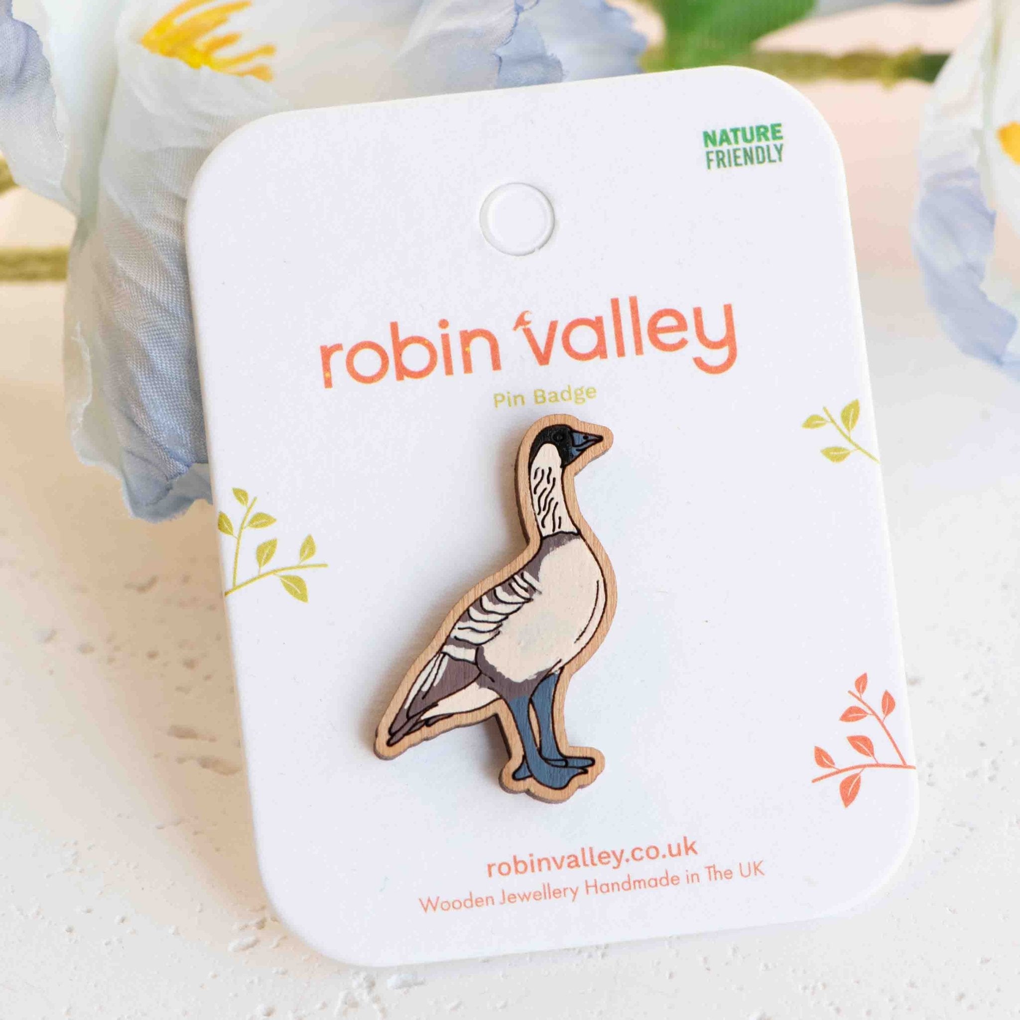 Hand - painted Nene Goose Wooden Pin Badge - PEB12100 - Robin Valley Official Store