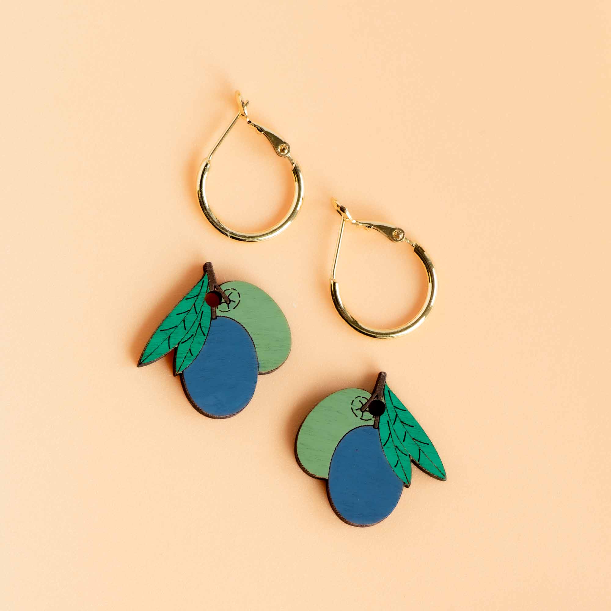 Hand - Painted Olive Hoop Earrings - PET15380H - Robin Valley Official Store