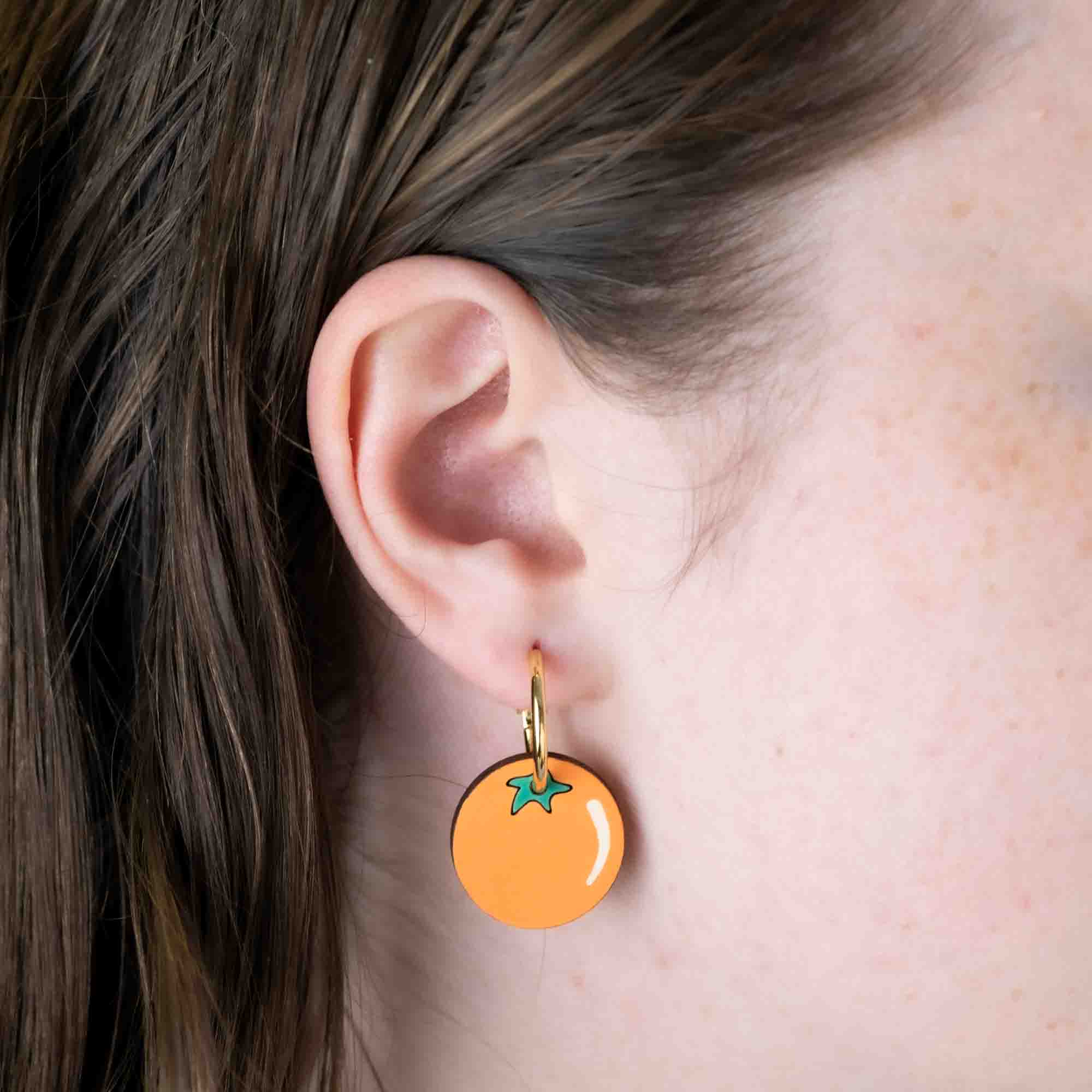 Hand - Painted Orange Hoop Earrings - PEO14142H - Robin Valley Official Store