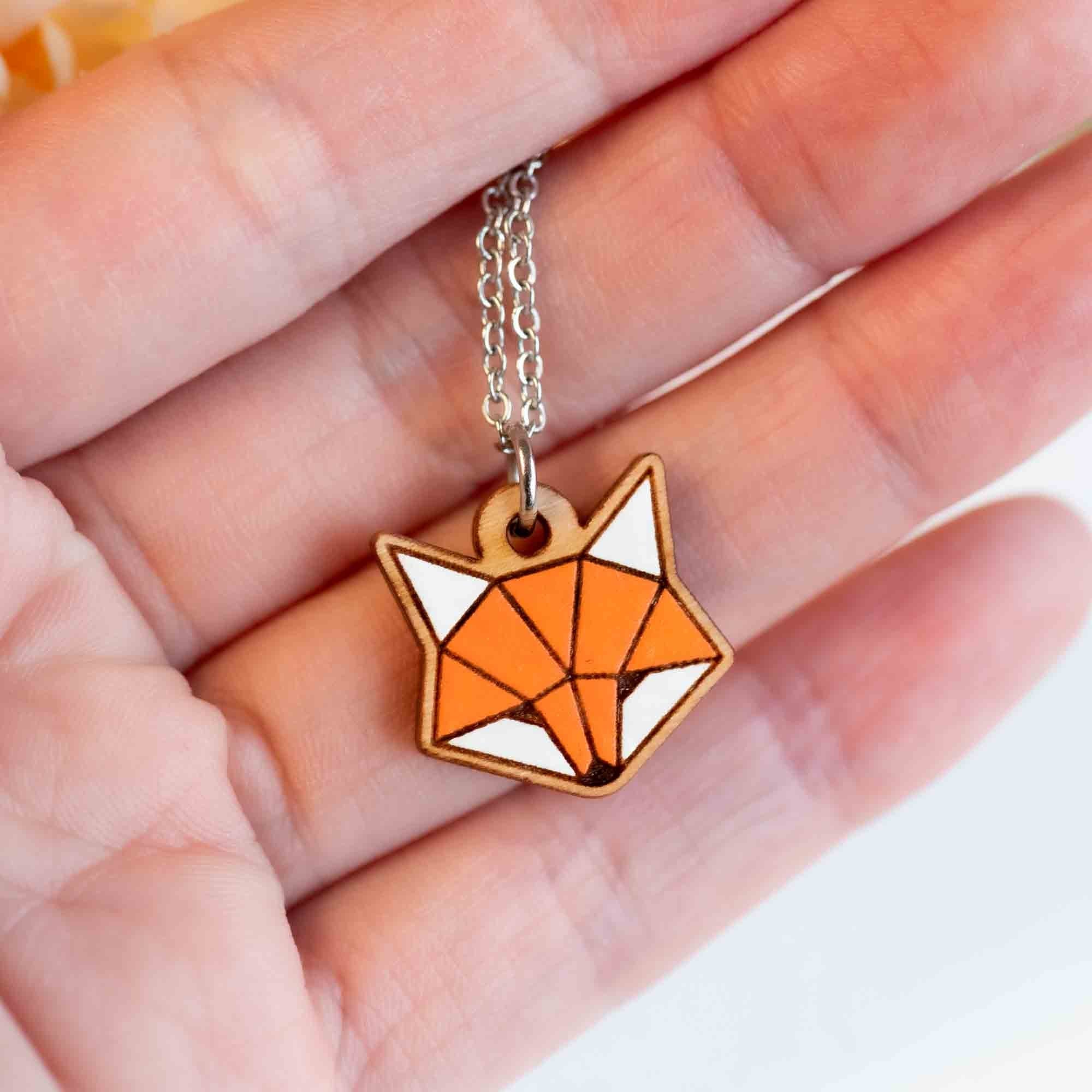 Hand - Painted Origami Fox Necklace - NL60252 - Robin Valley Official Store