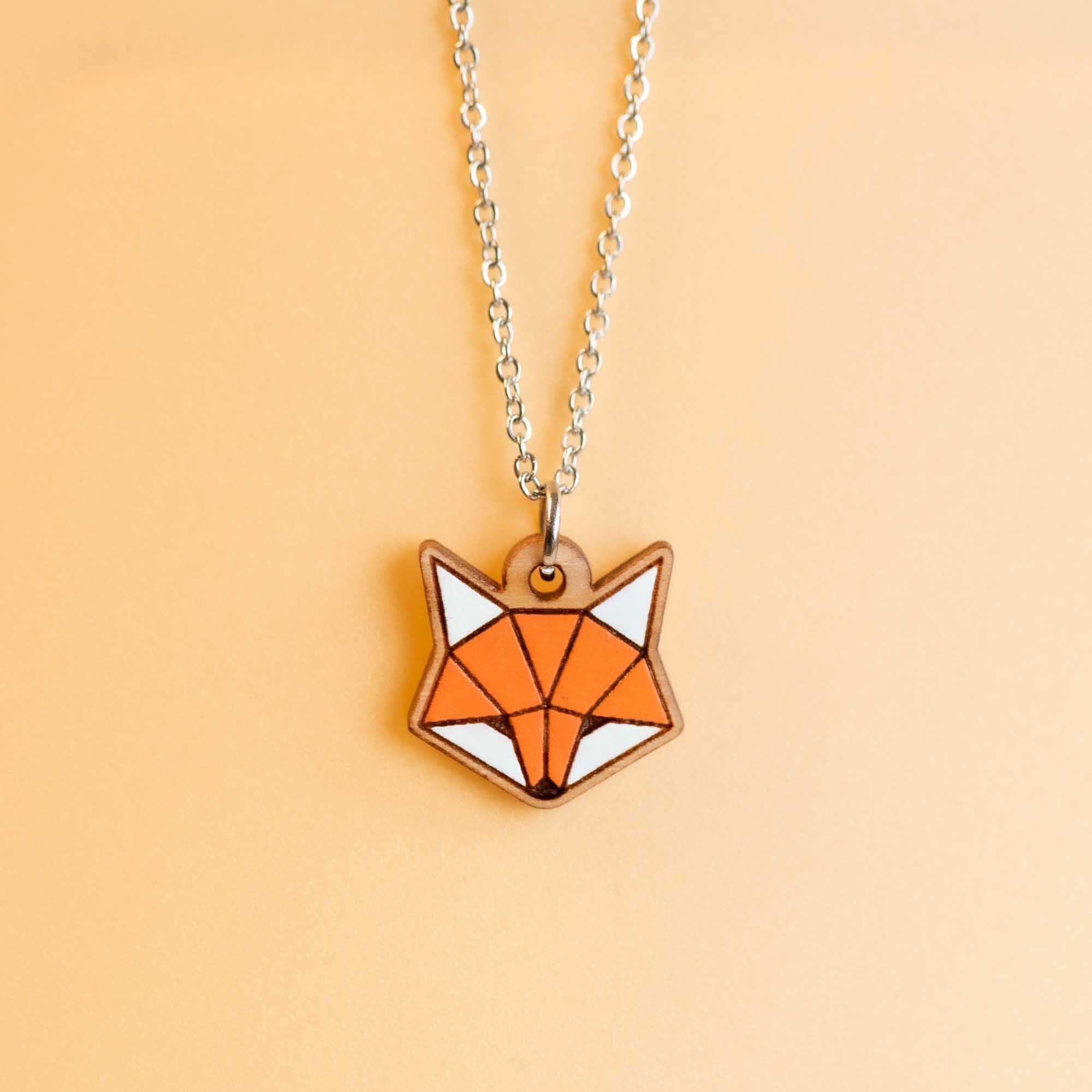 Hand - Painted Origami Fox Necklace - NL60252 - Robin Valley Official Store