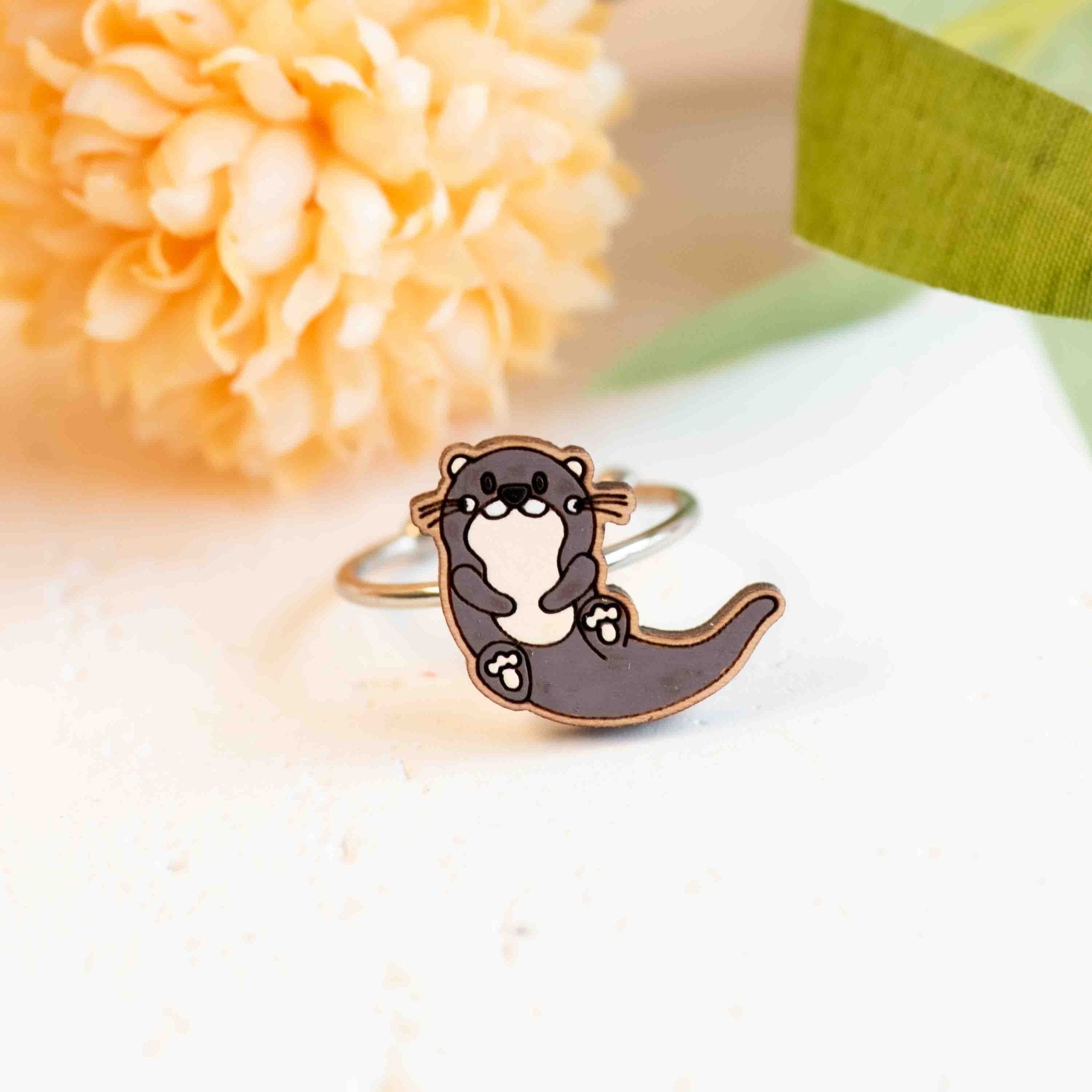 Hand - Painted Otter Adjustable Wooden Ring - RS73066 - Robin Valley Official Store