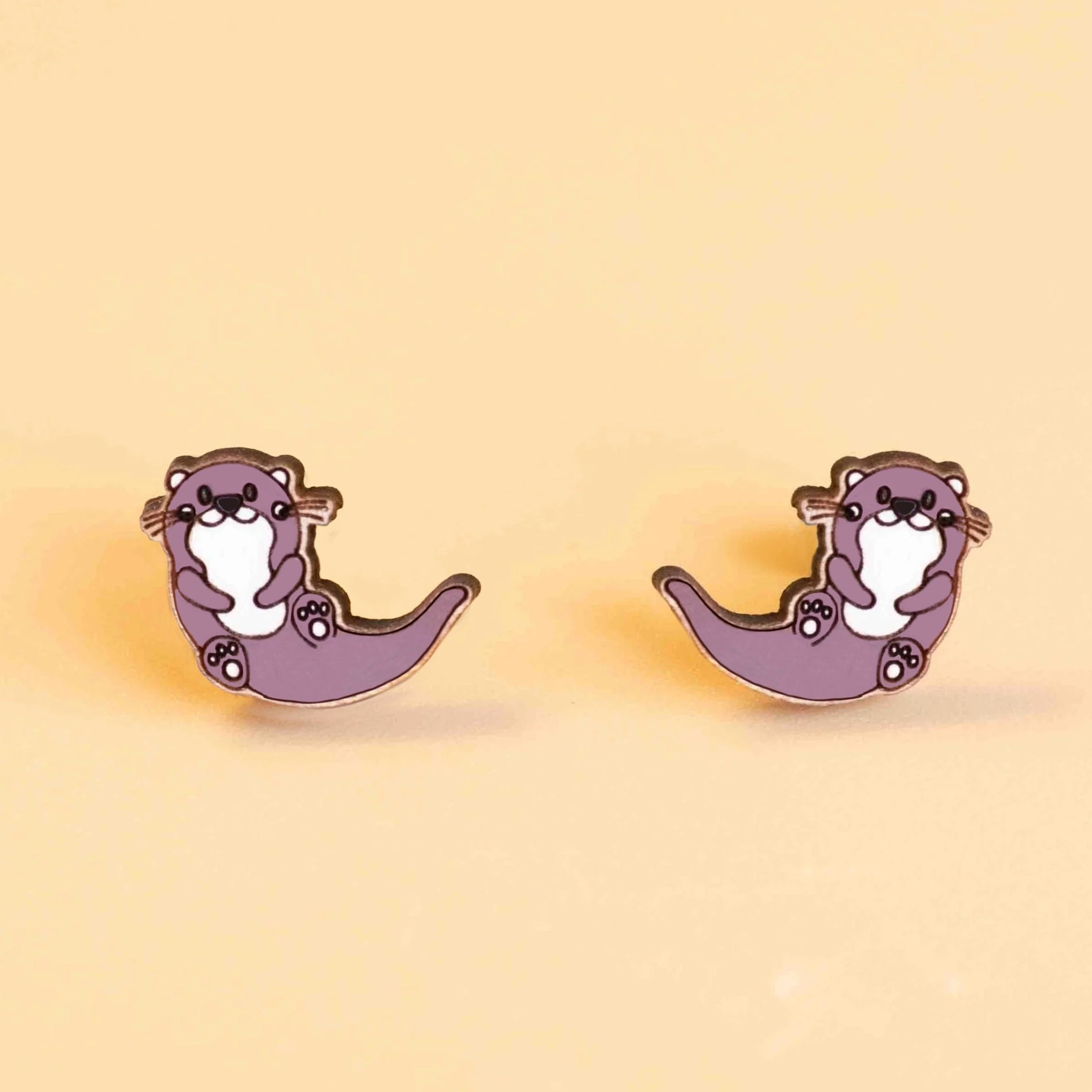 Hand - painted Otter Wooden Earrings - PES13066 - Robin Valley Official Store