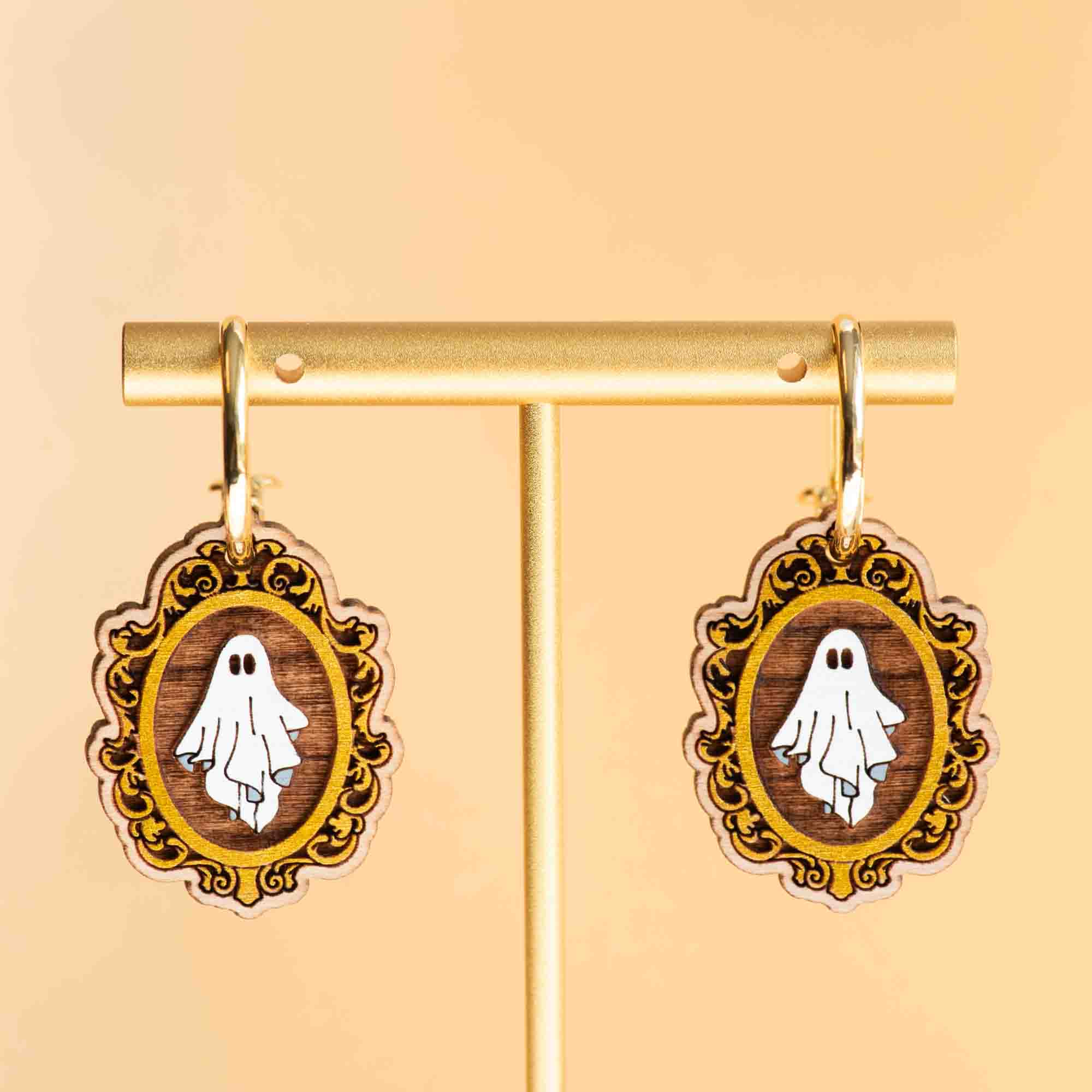 Hand - Painted Oval Ghost Hoop Earrings - PET15284H - Robin Valley Official Store