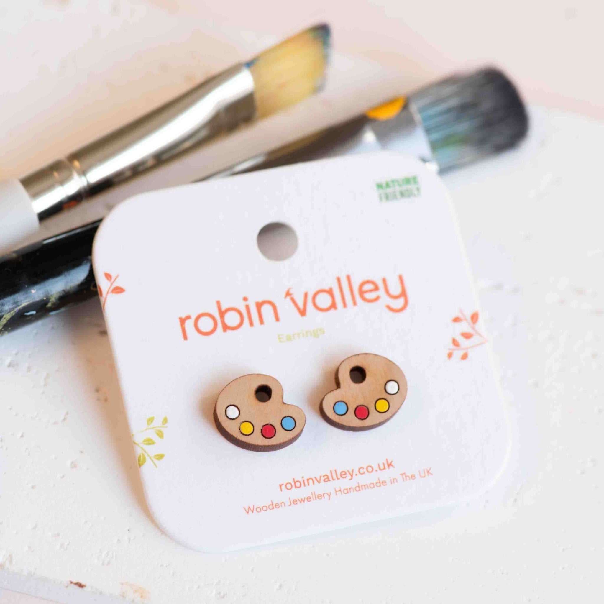 Hand - painted Palette Wooden Earrings - PEA16007 - Robin Valley Official Store