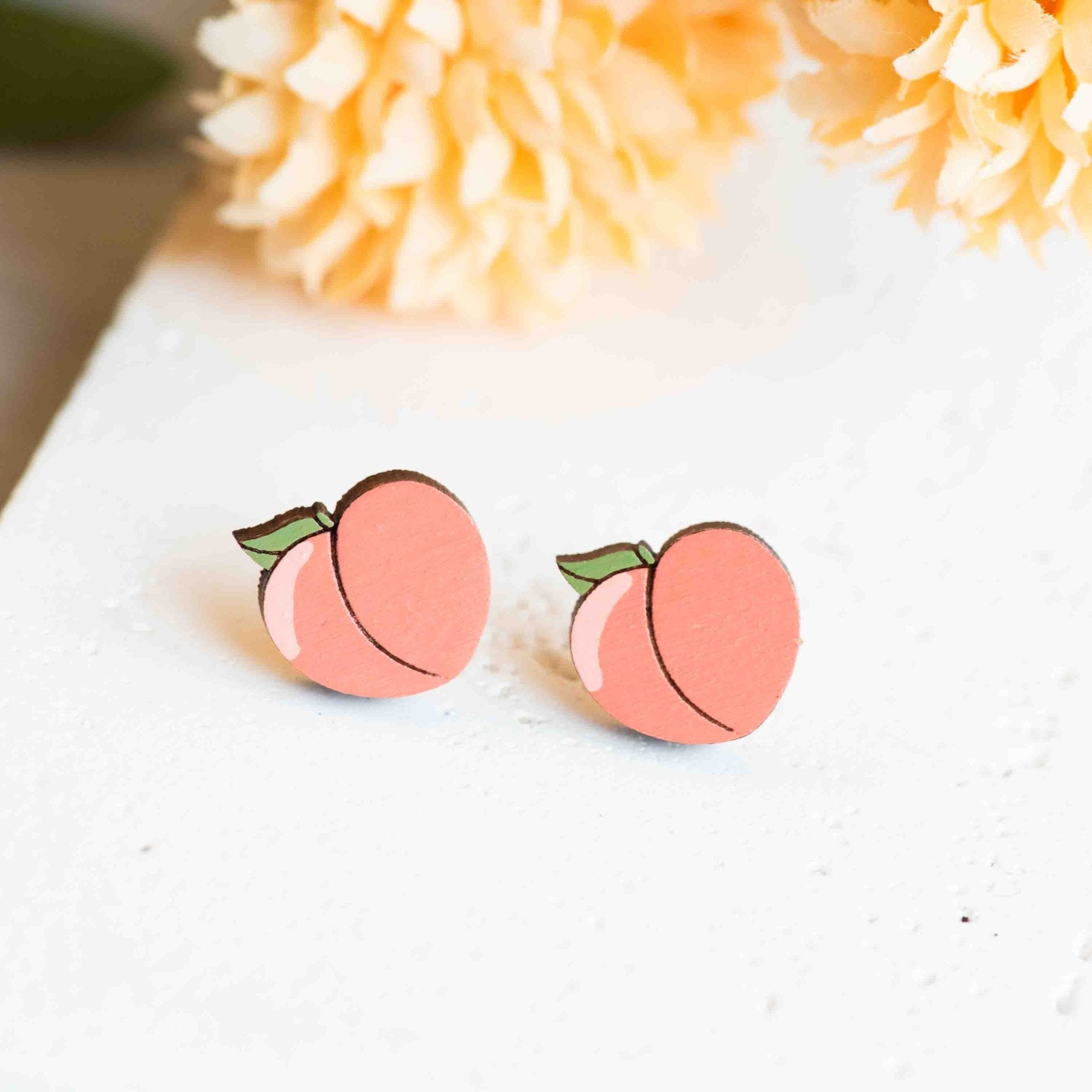 Hand - Painted Peach Wooden Earrings - PEO14250 - Robin Valley Official Store