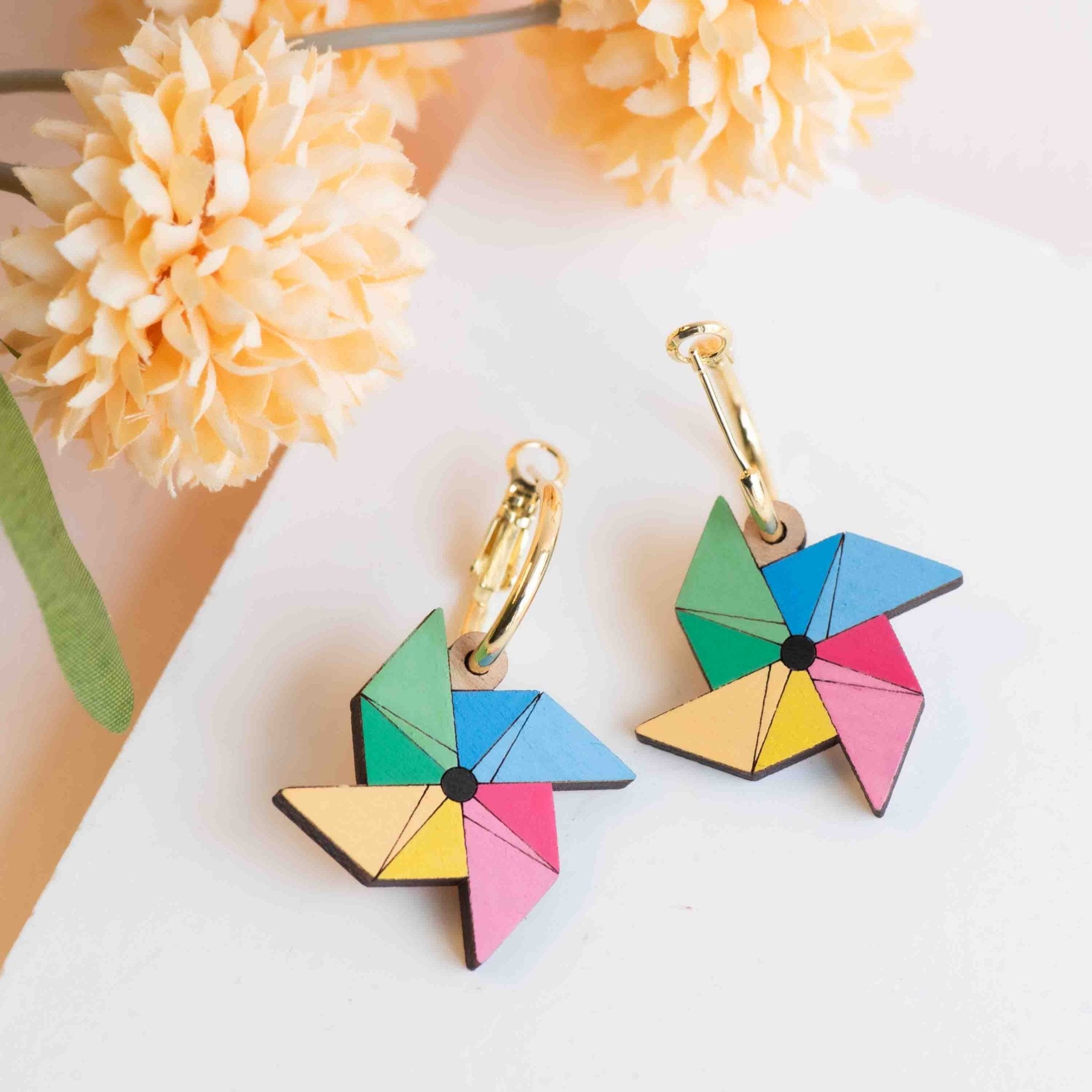 Hand - painted Pinwheel Hoop Earrings - PET15460H - Robin Valley Official Store