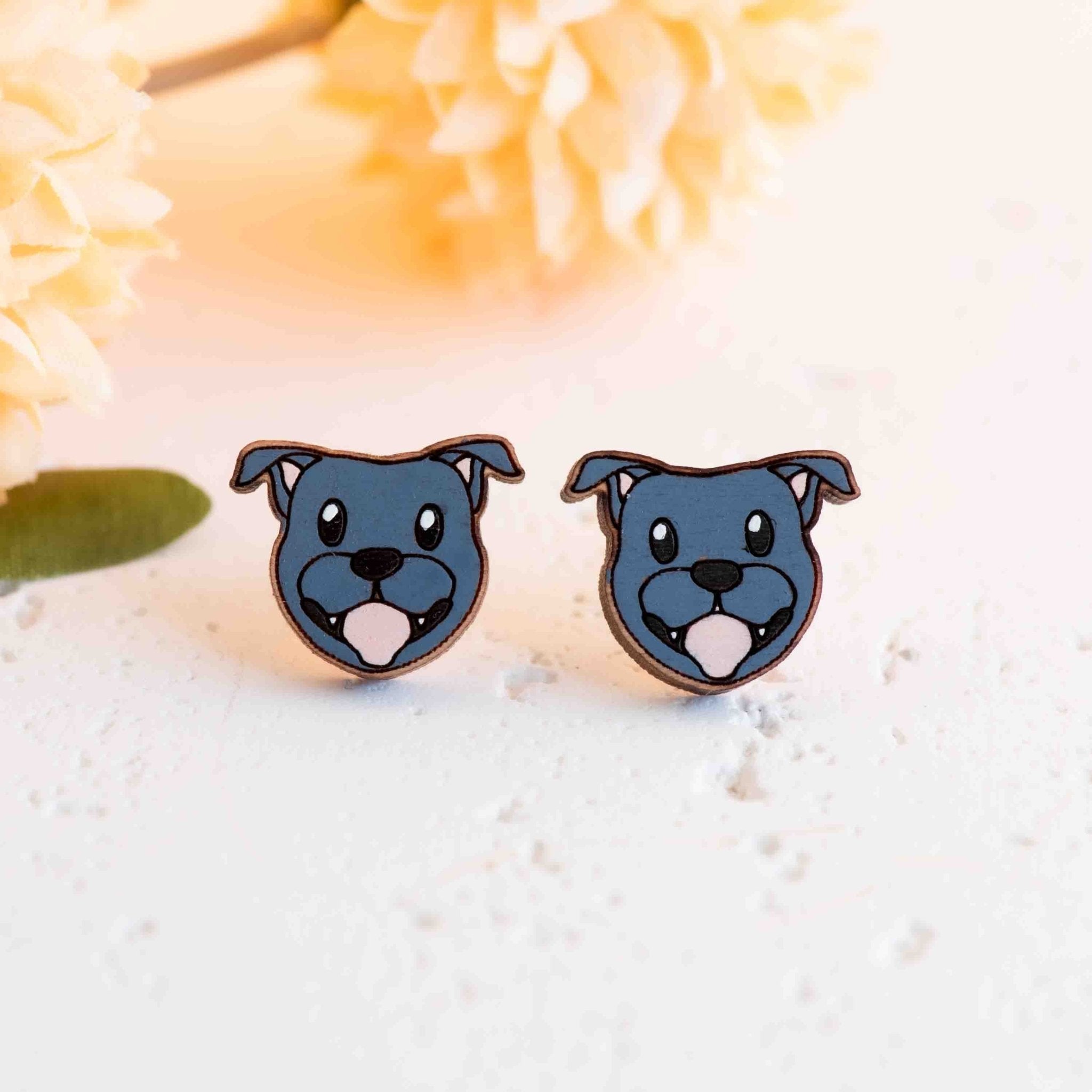 Hand - painted Pit Bull Dog Wooden Stud Earrings - PEL10422 - Robin Valley Official Store