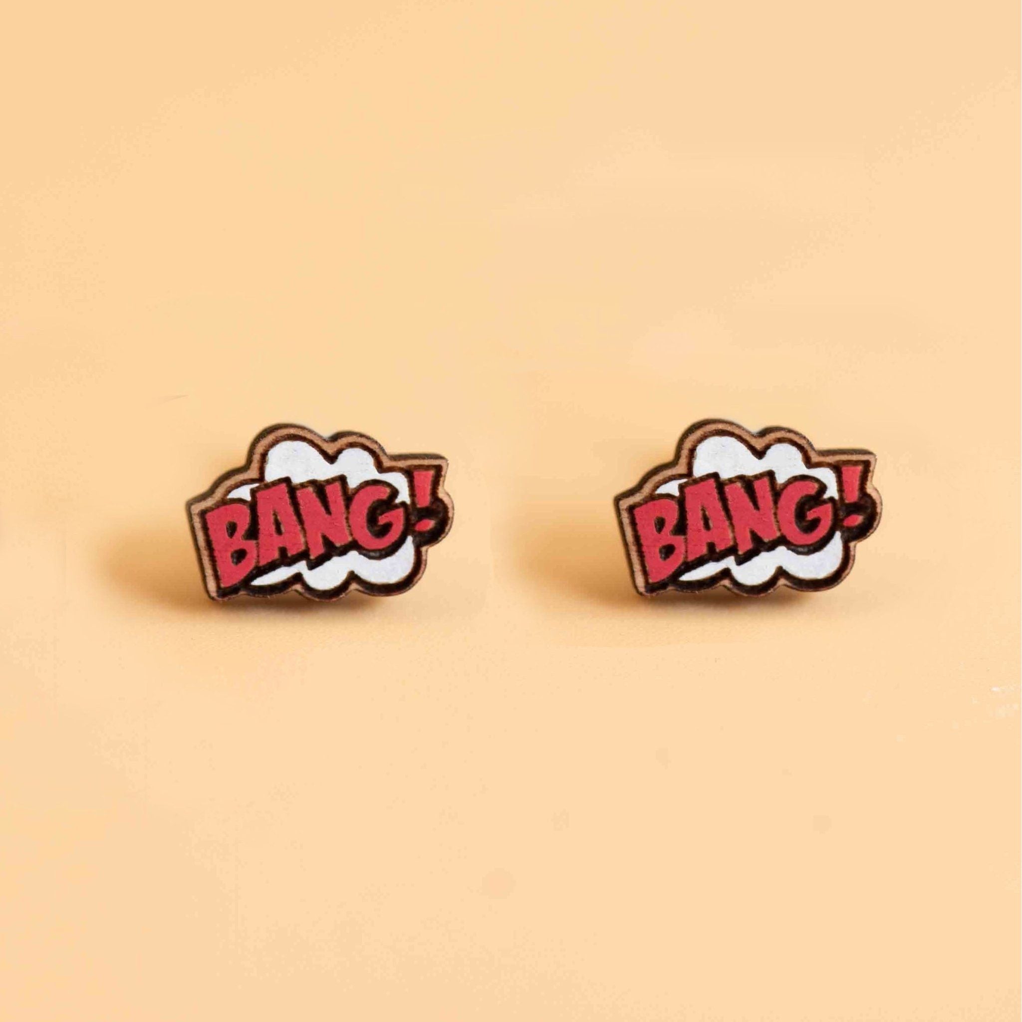Hand - Painted Pop Art Bang Wooden Earrings - PET15221 - Robin Valley Official Store