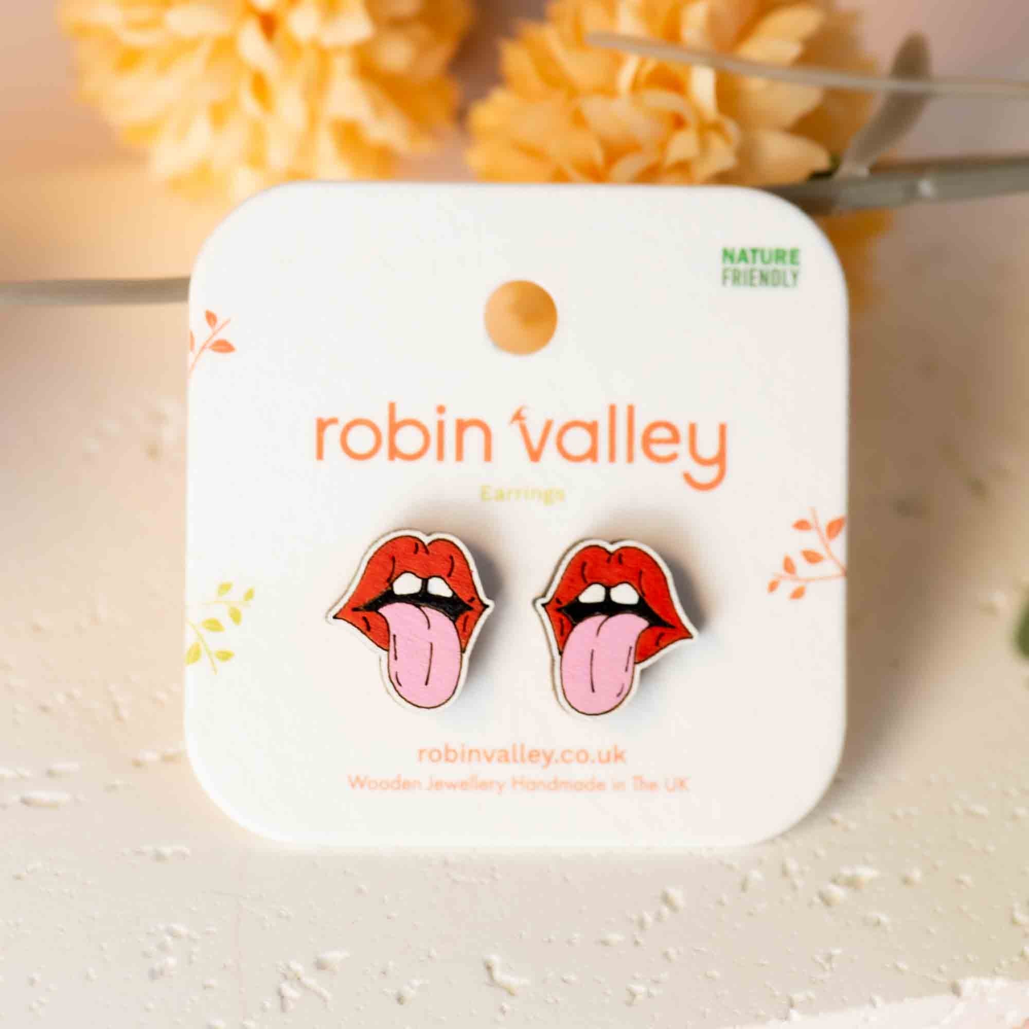 Hand - painted Pop Art Lips Wooden Earrings - PEA16009 - Robin Valley Official Store