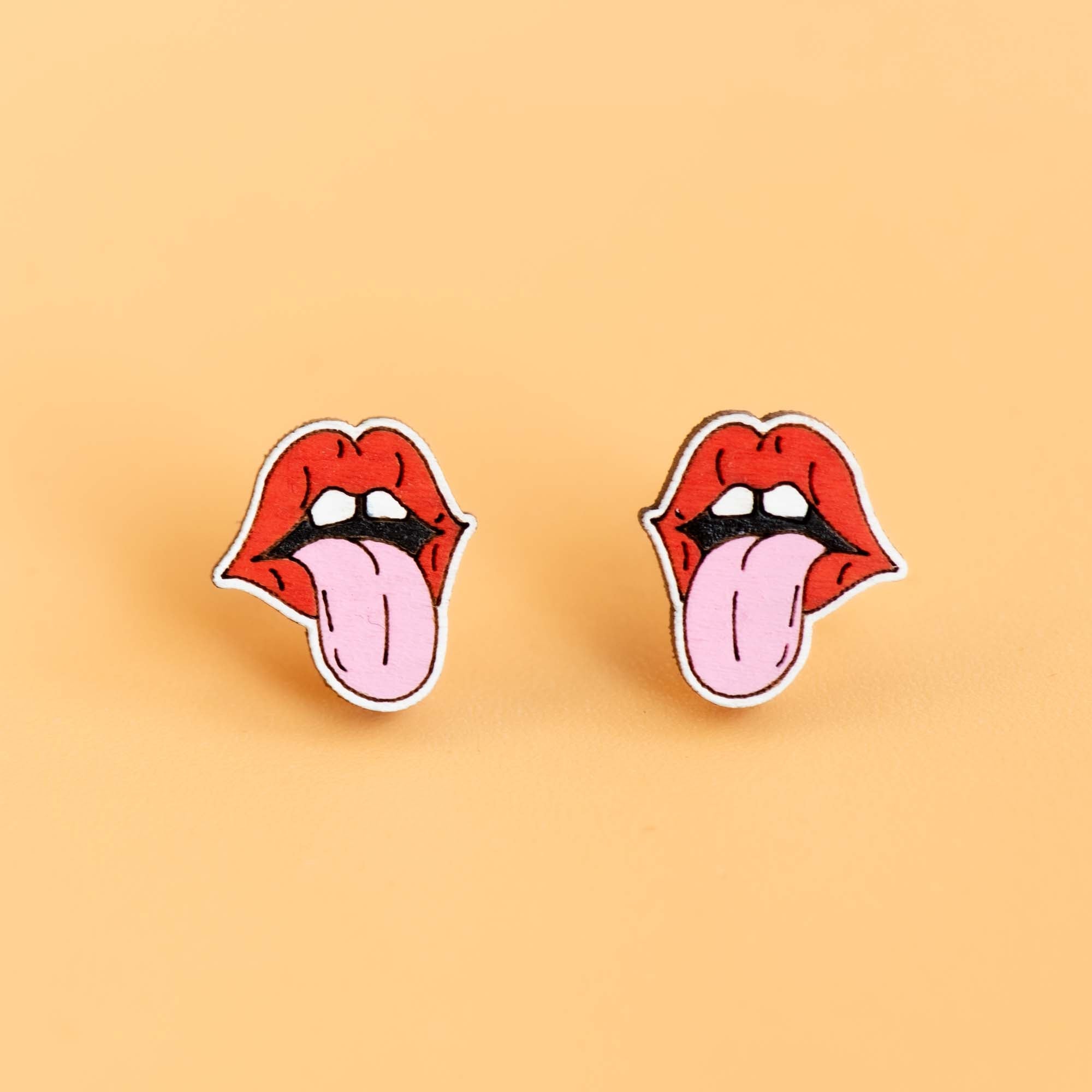 Hand - painted Pop Art Lips Wooden Earrings - PEA16009 - Robin Valley Official Store