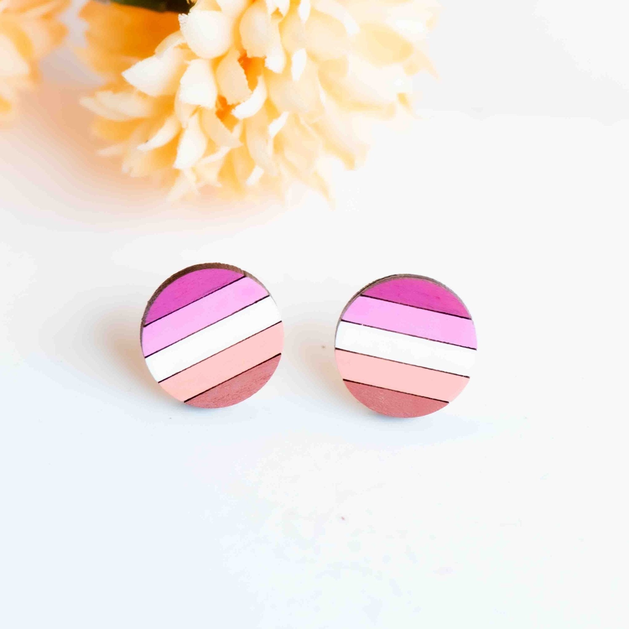 Hand - painted Pride Earrings Lesbian Round Wooden Stud Earrings - PET15467 - Robin Valley Official Store