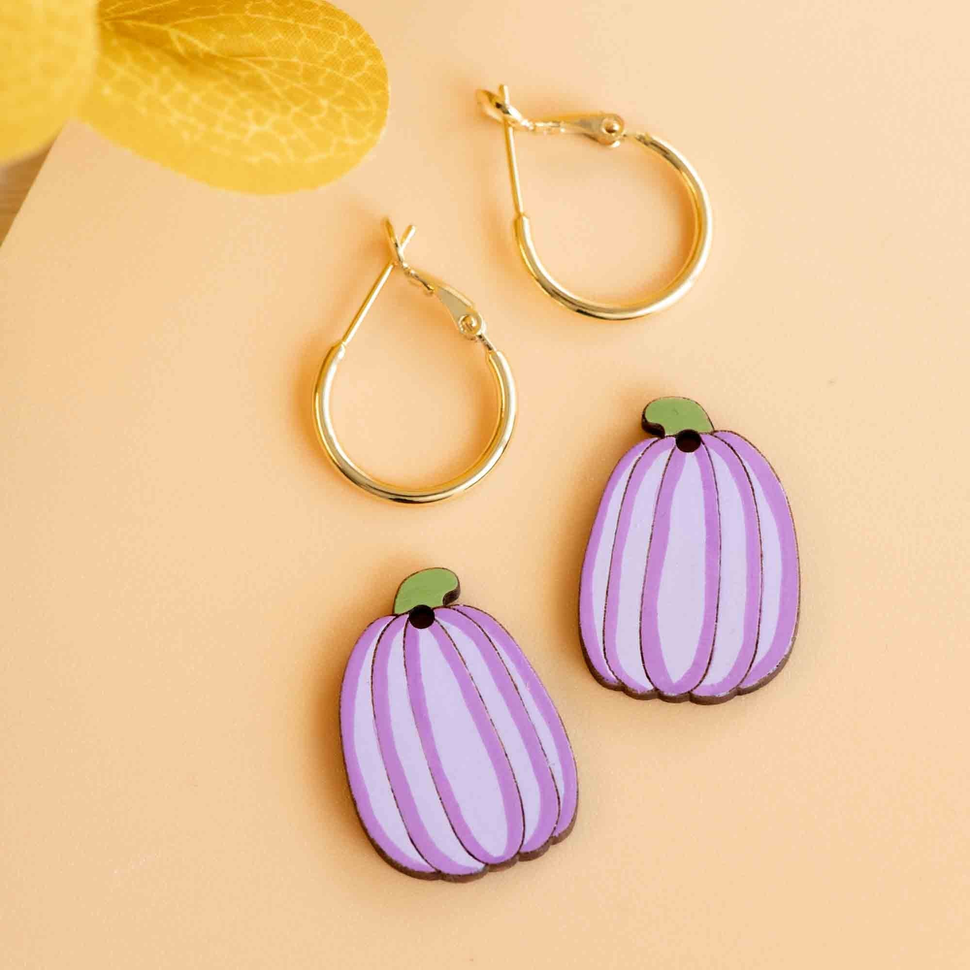 Hand - Painted Purple Pumpkin Hoop Earrings - PEO14148H - Robin Valley Official Store